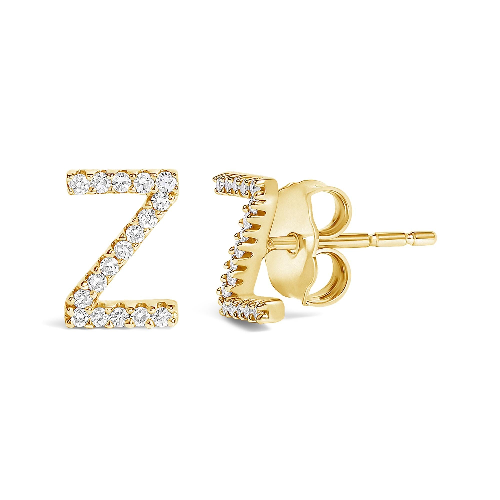 10K Yellow Gold 1/10 Cttw Diamond Initial “A” to "Z" Stud Earring