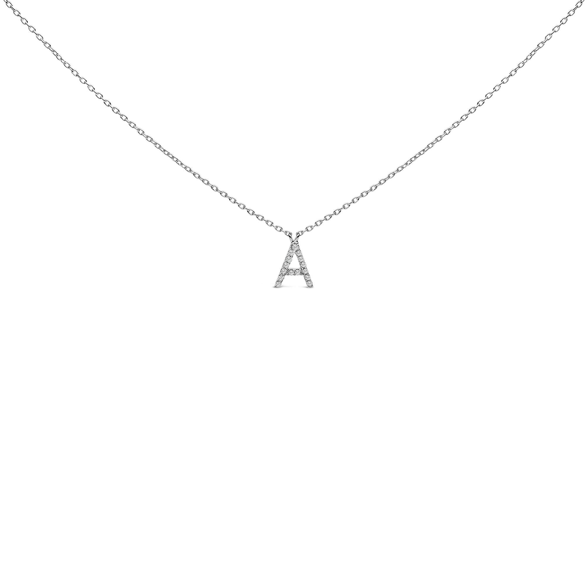 10K White Gold Diamond Accent "A-Z" Block Initial Pendant Necklace