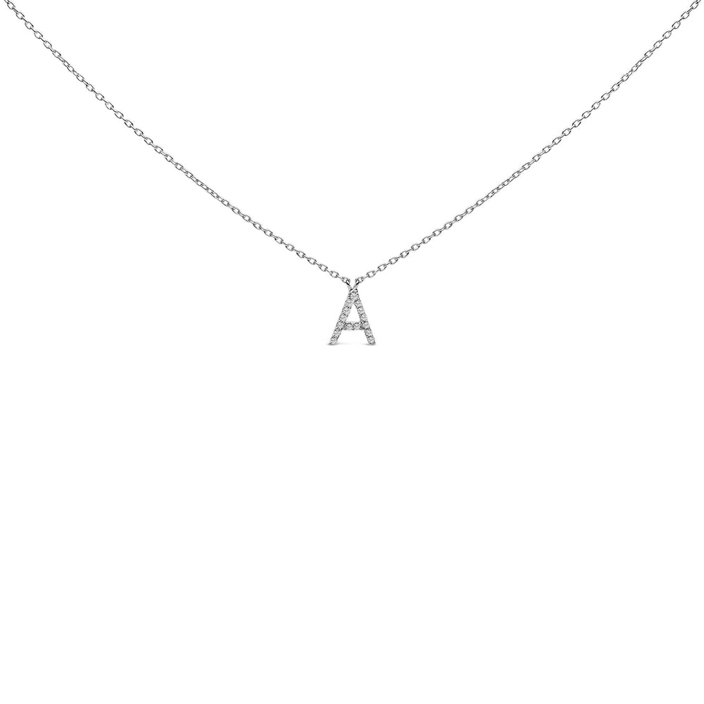 10K White Gold Diamond Accent "A-Z" Block Initial Pendant Necklace
