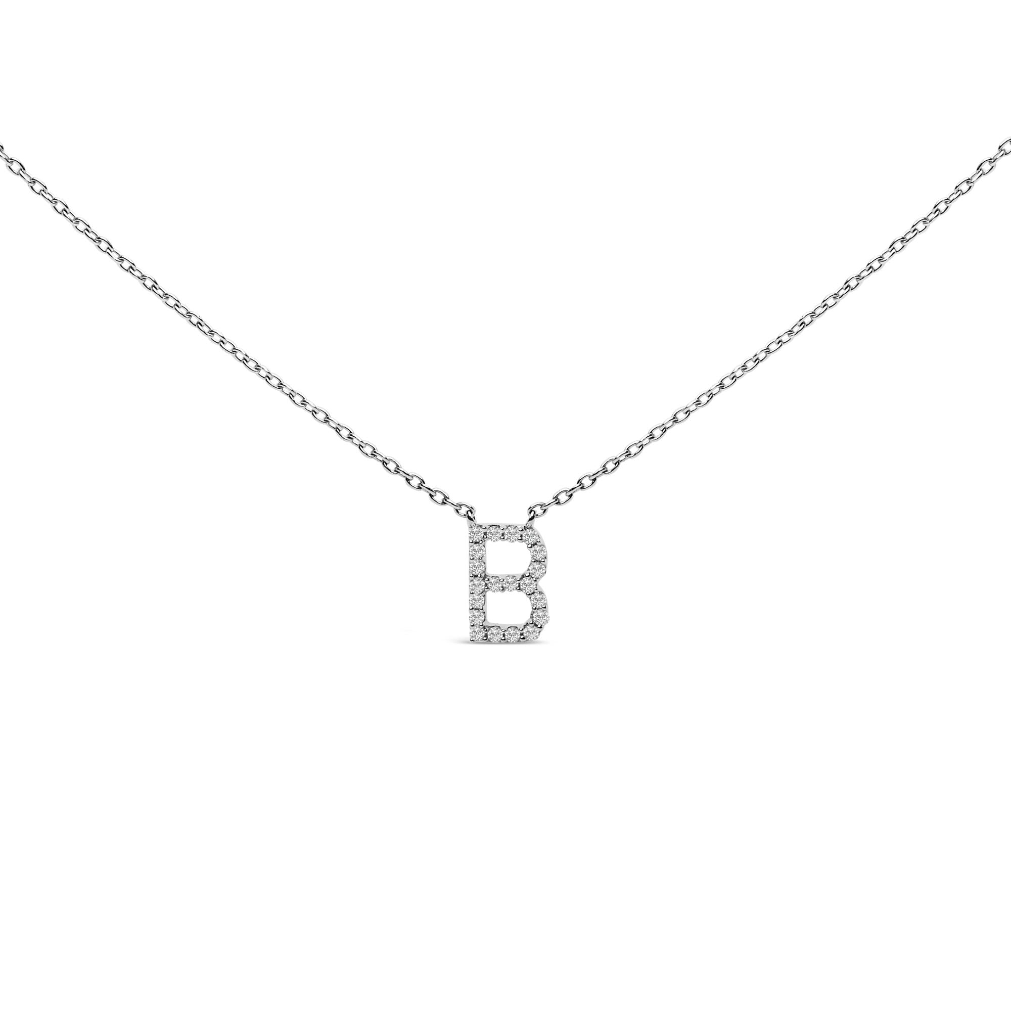 10K White Gold Diamond Accent "A-Z" Block Initial Pendant Necklace