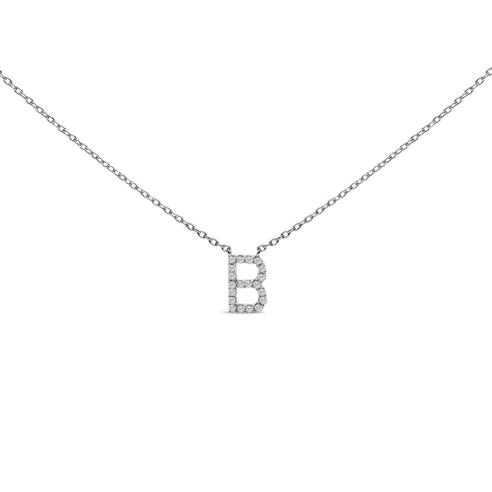 10K White Gold Diamond Accent "A-Z" Block Initial Pendant Necklace