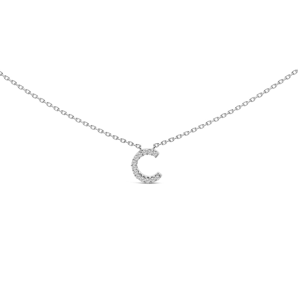 10K White Gold Diamond Accent "A-Z" Block Initial Pendant Necklace