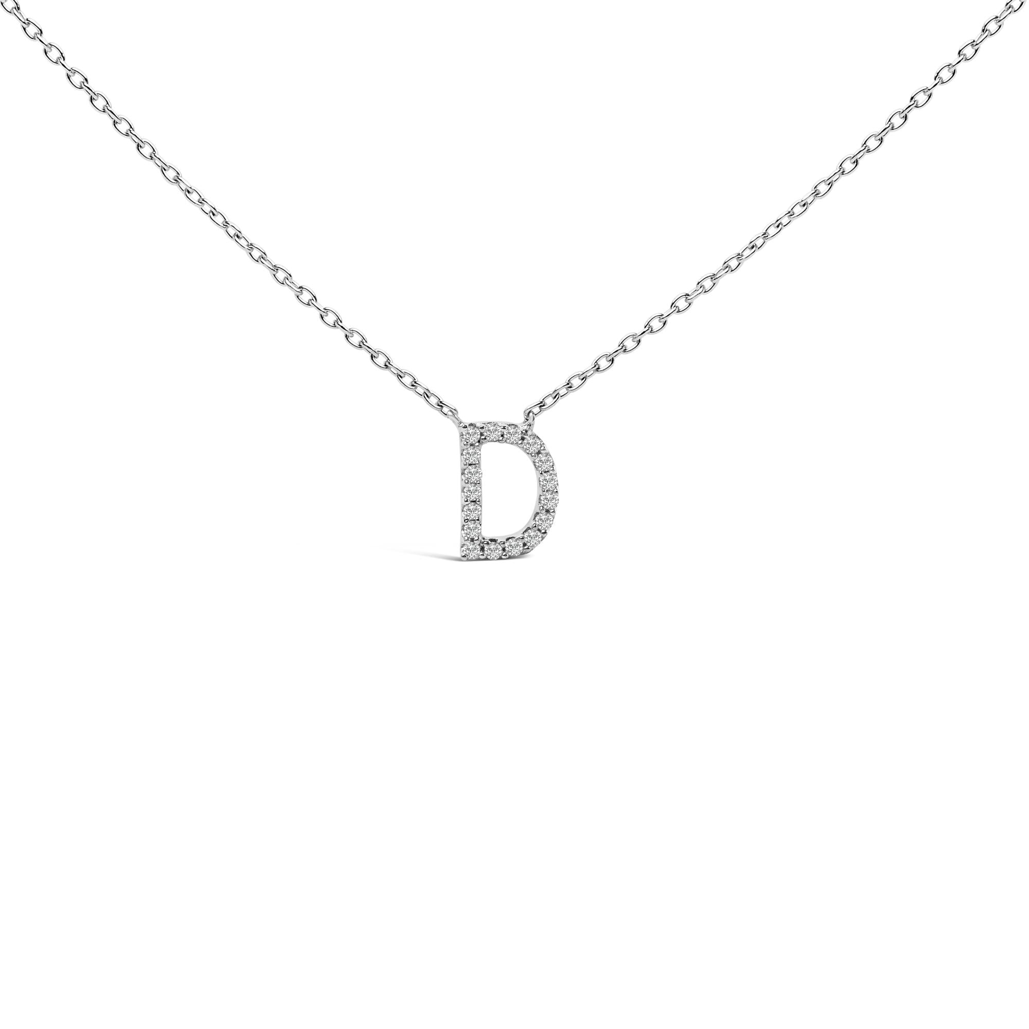 10K White Gold Diamond Accent "A-Z" Block Initial Pendant Necklace
