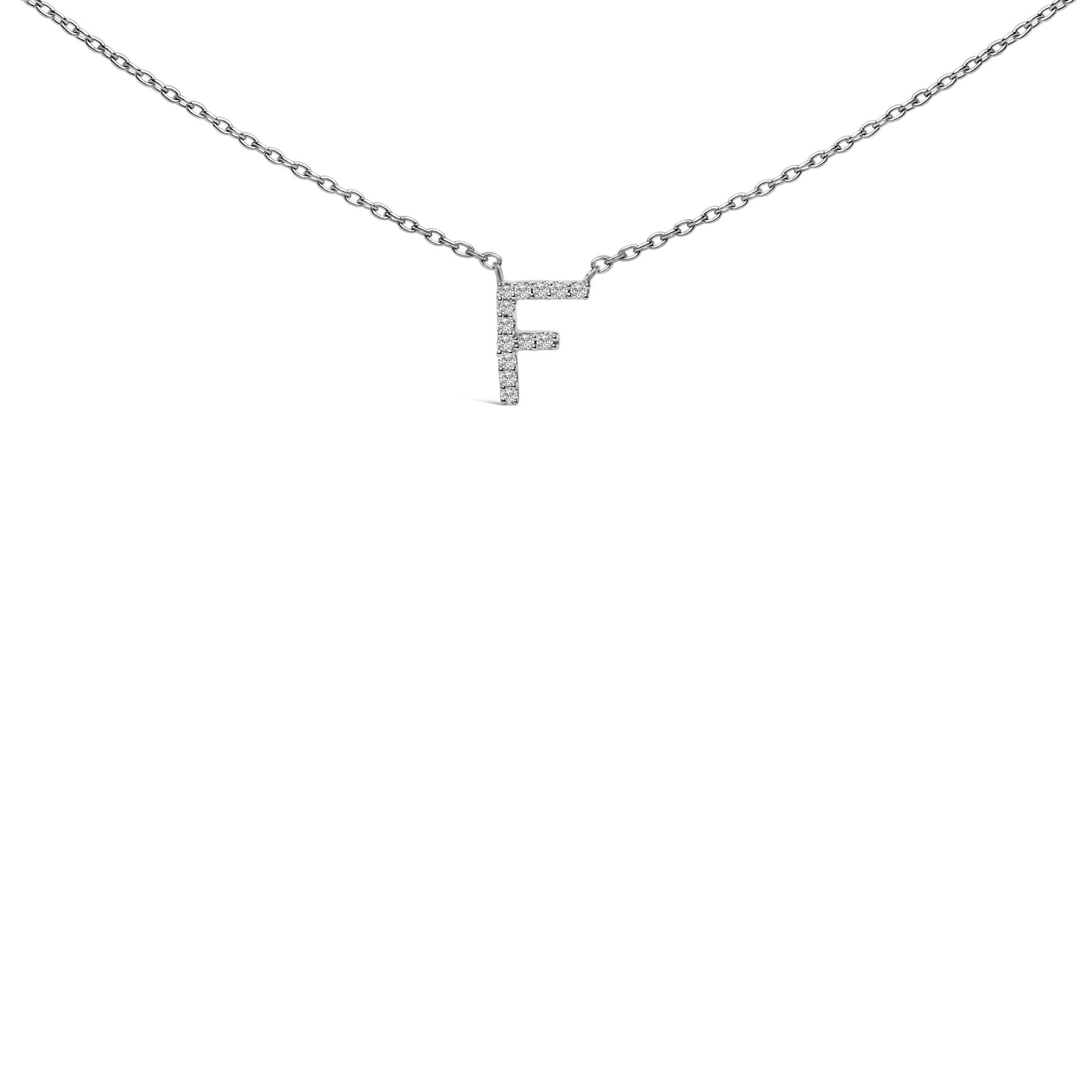 10K White Gold Diamond Accent "A-Z" Block Initial Pendant Necklace