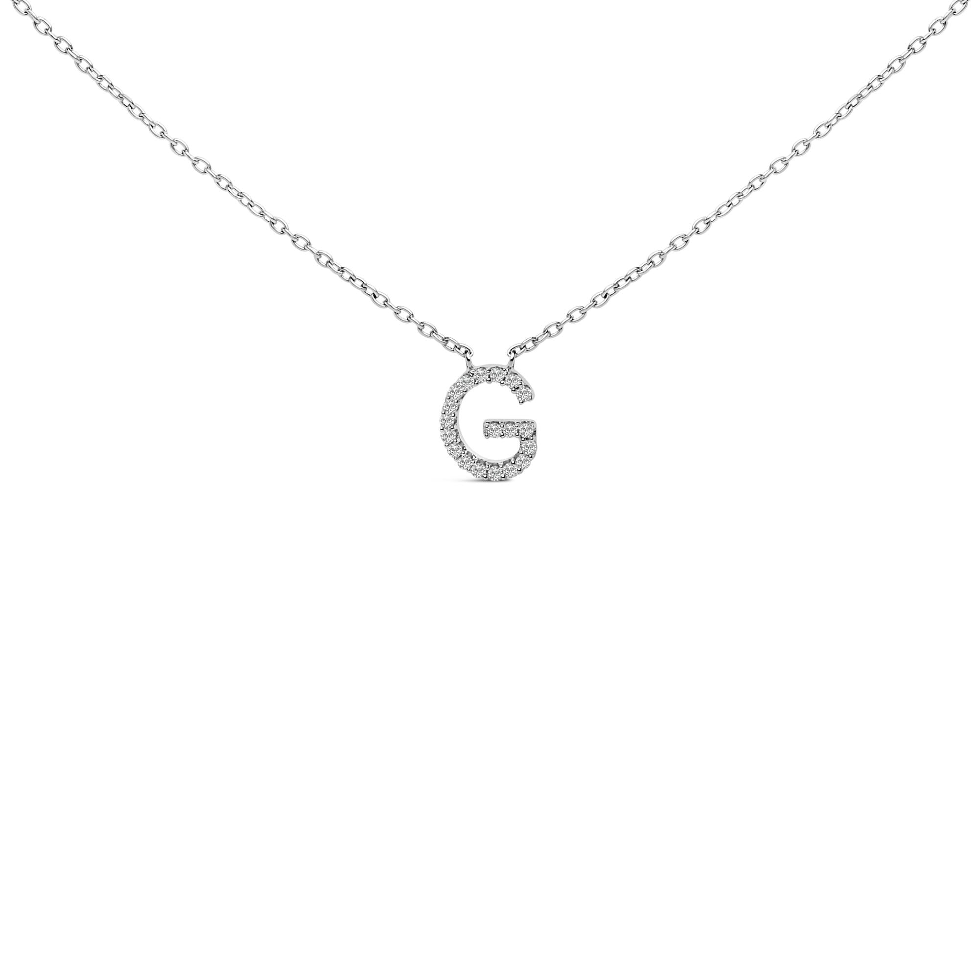 10K White Gold Diamond Accent "A-Z" Block Initial Pendant Necklace