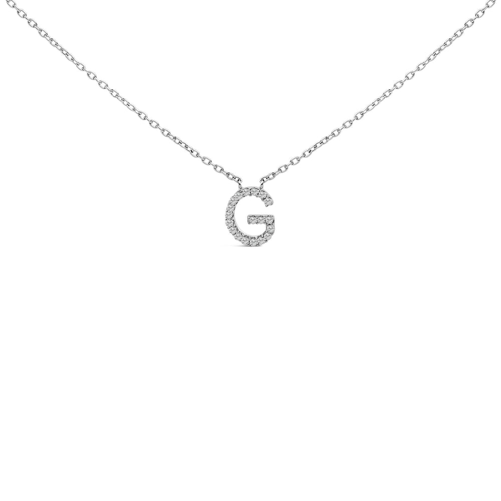 10K White Gold Diamond Accent "A-Z" Block Initial Pendant Necklace