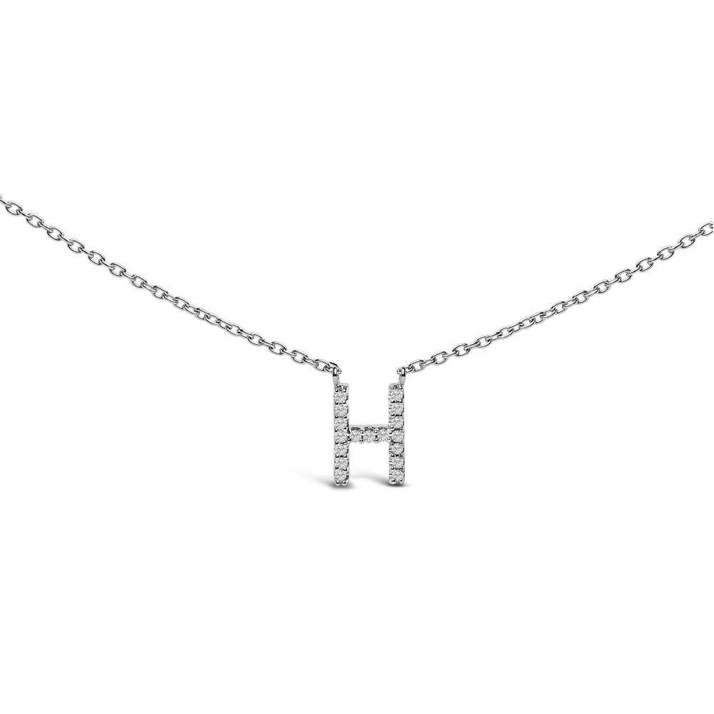 10K White Gold Diamond Accent "A-Z" Block Initial Pendant Necklace