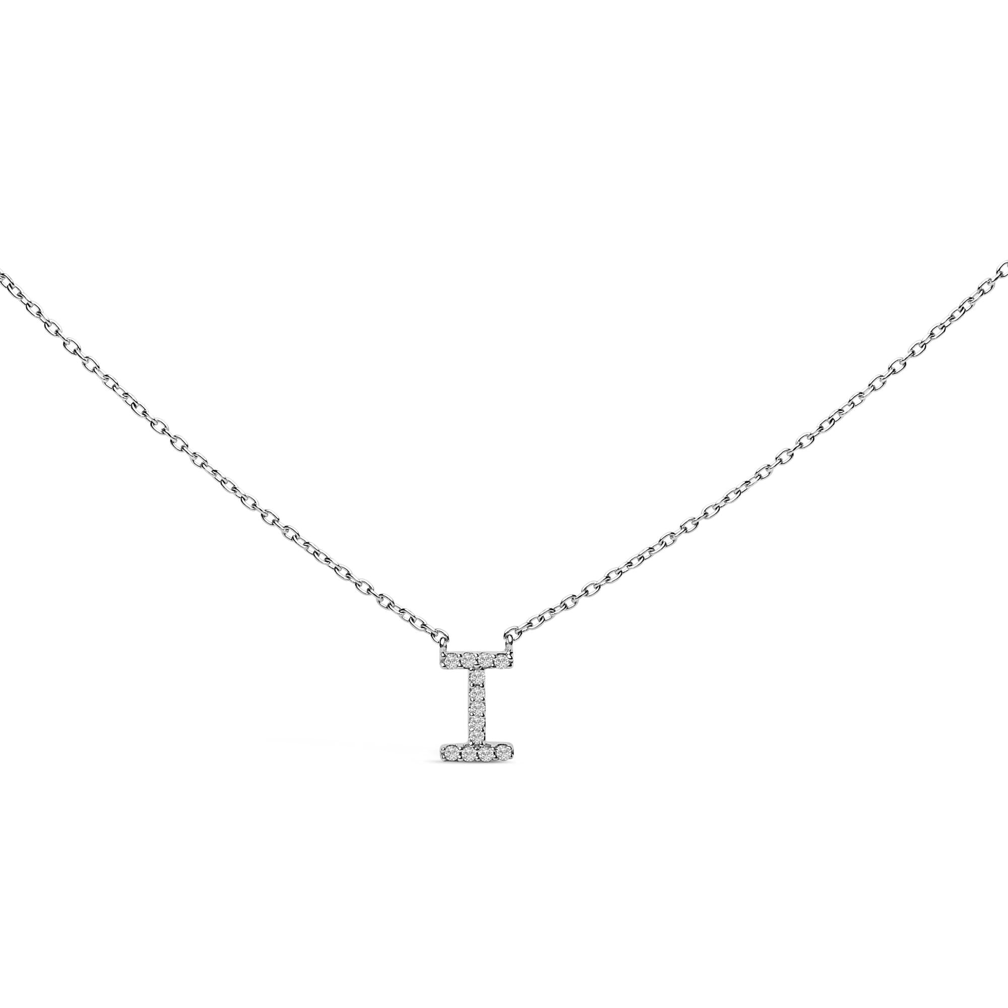 10K White Gold Diamond Accent "A-Z" Block Initial Pendant Necklace