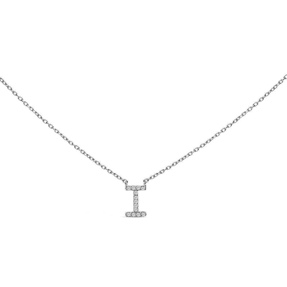10K White Gold Diamond Accent "A-Z" Block Initial Pendant Necklace