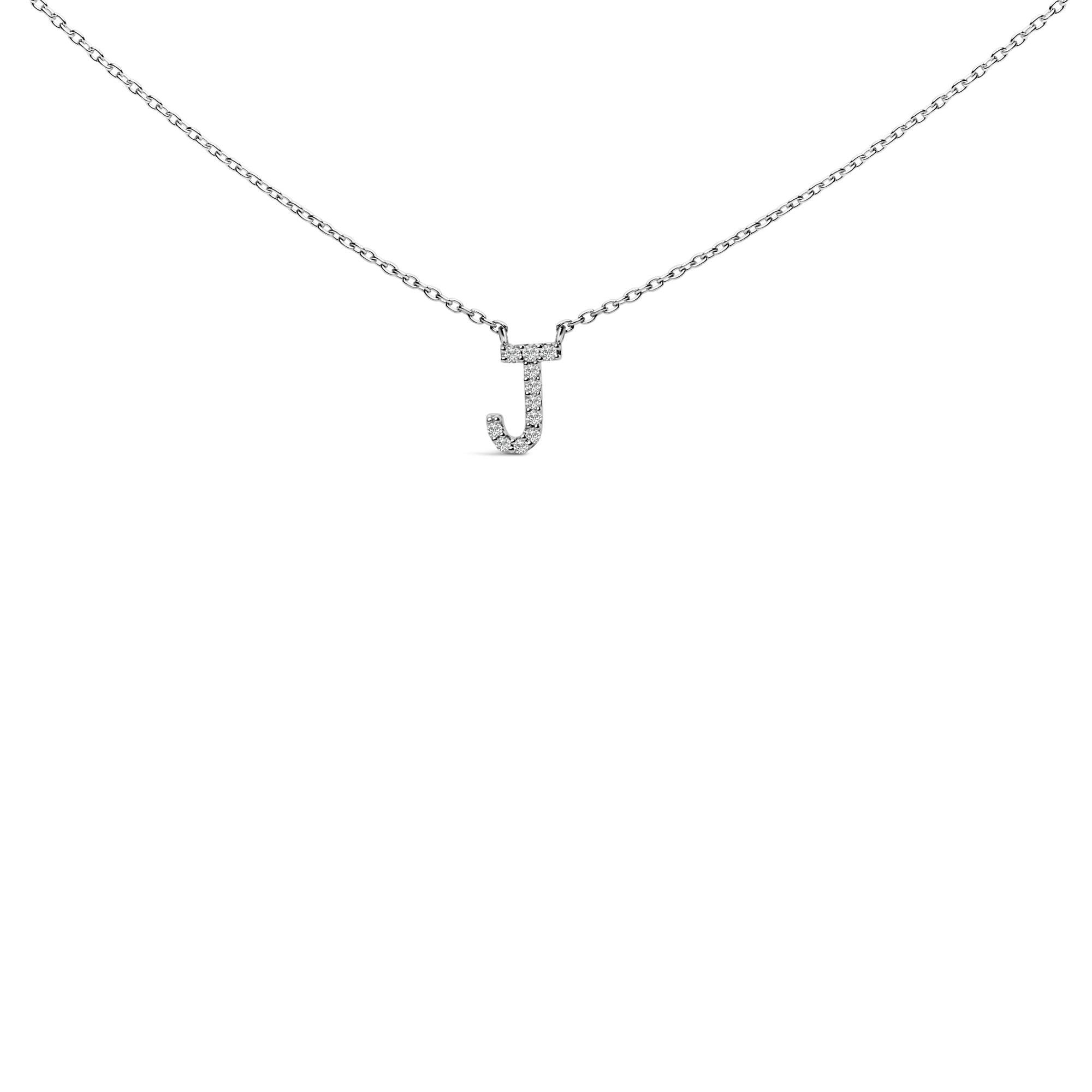 10K White Gold Diamond Accent "A-Z" Block Initial Pendant Necklace