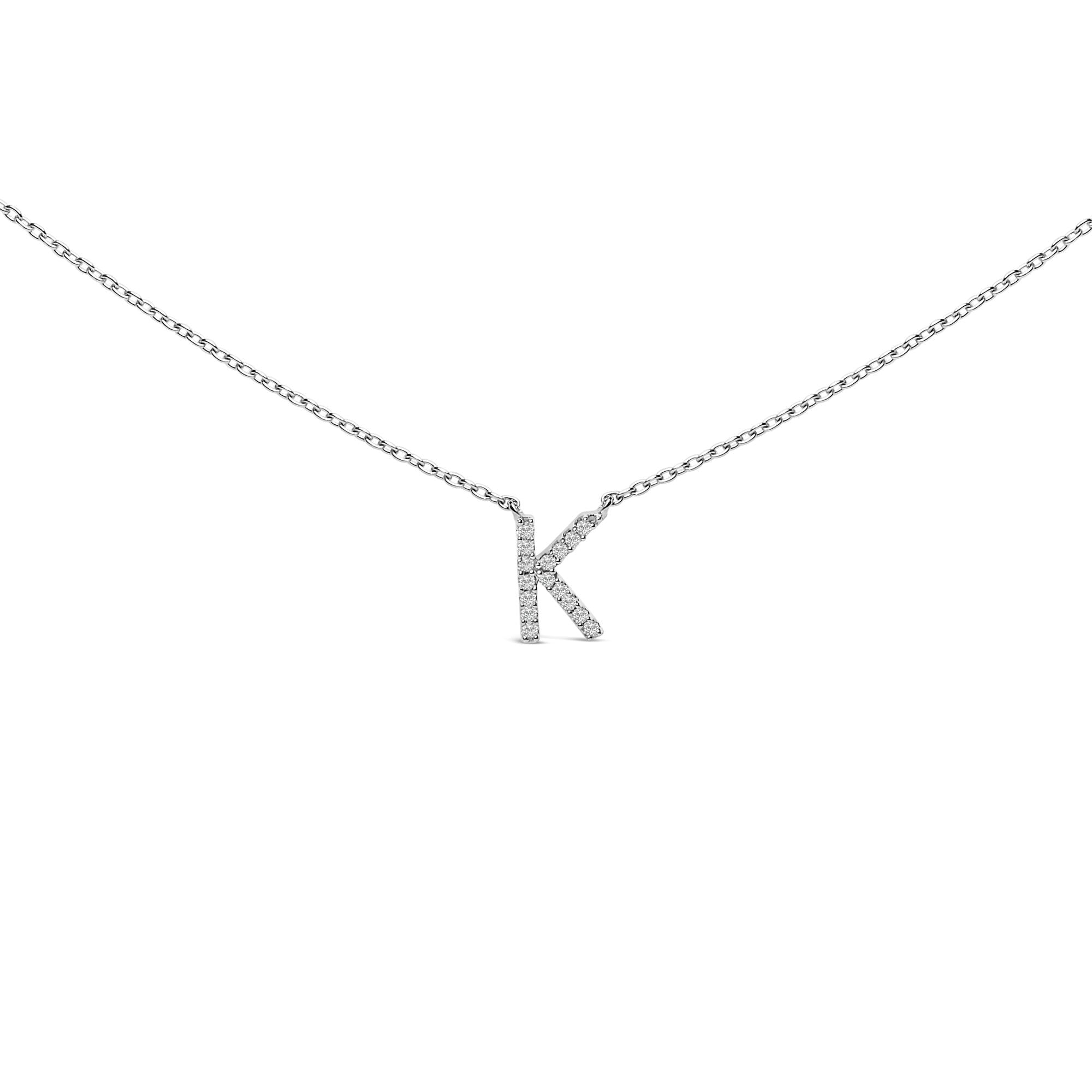 10K White Gold Diamond Accent "A-Z" Block Initial Pendant Necklace