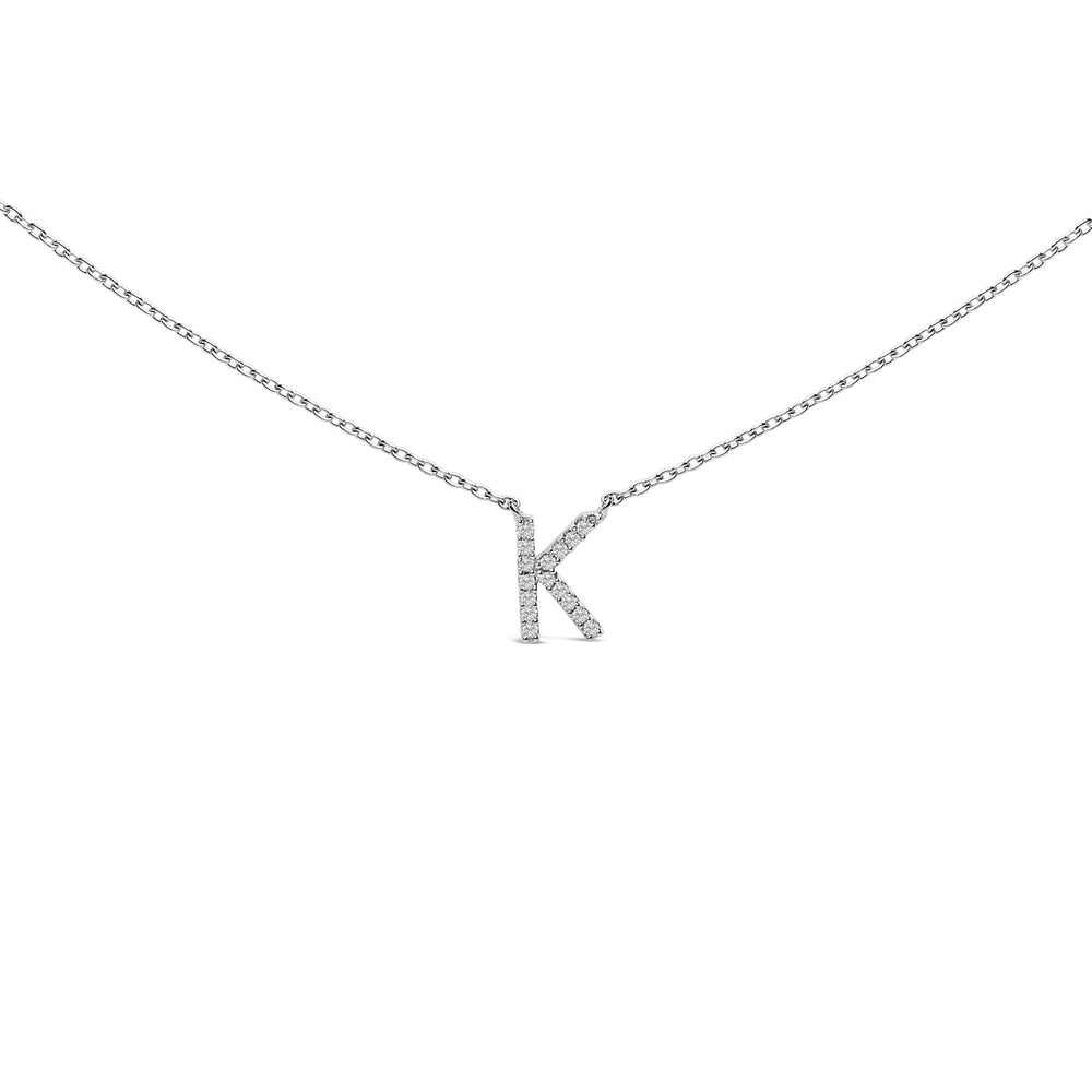 10K White Gold Diamond Accent "A-Z" Block Initial Pendant Necklace