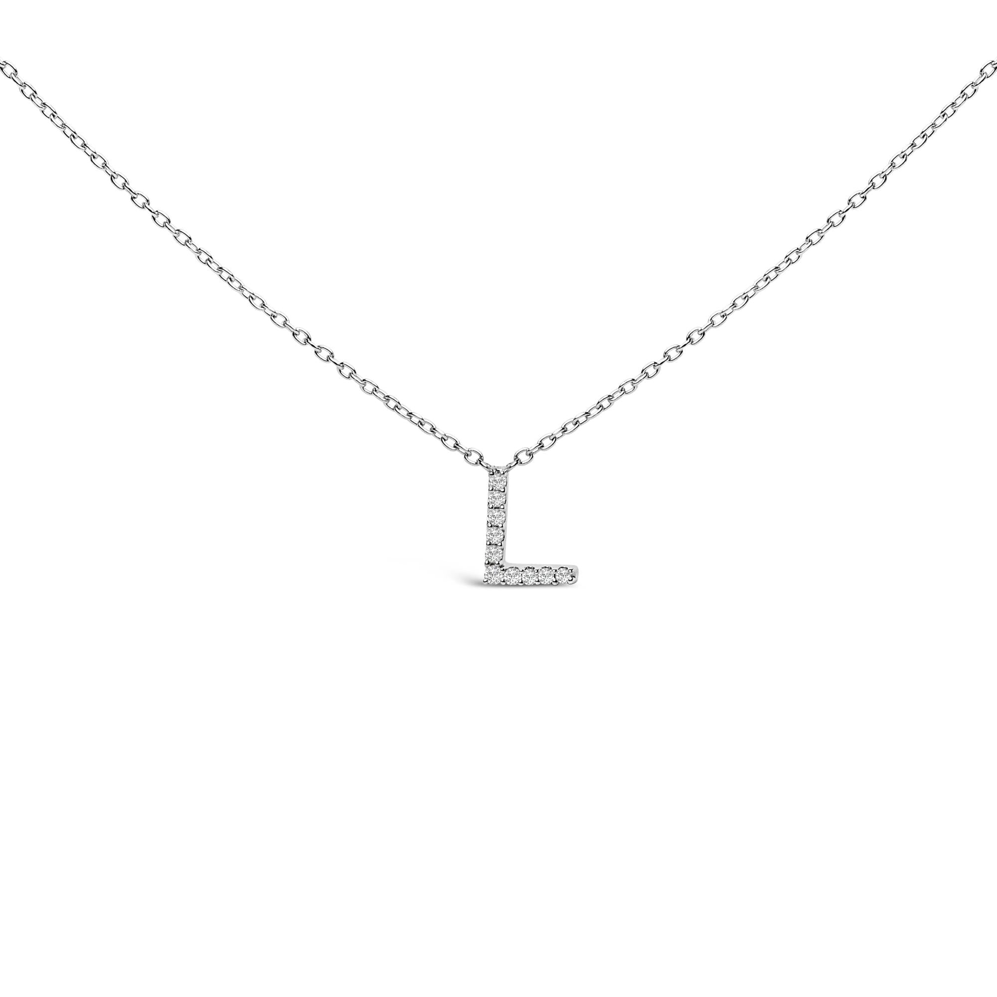 10K White Gold Diamond Accent "A-Z" Block Initial Pendant Necklace
