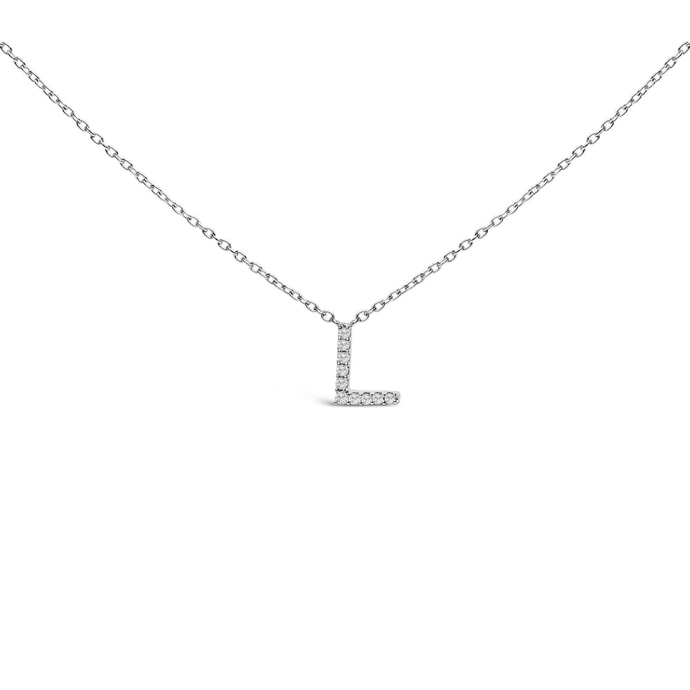 10K White Gold Diamond Accent "A-Z" Block Initial Pendant Necklace