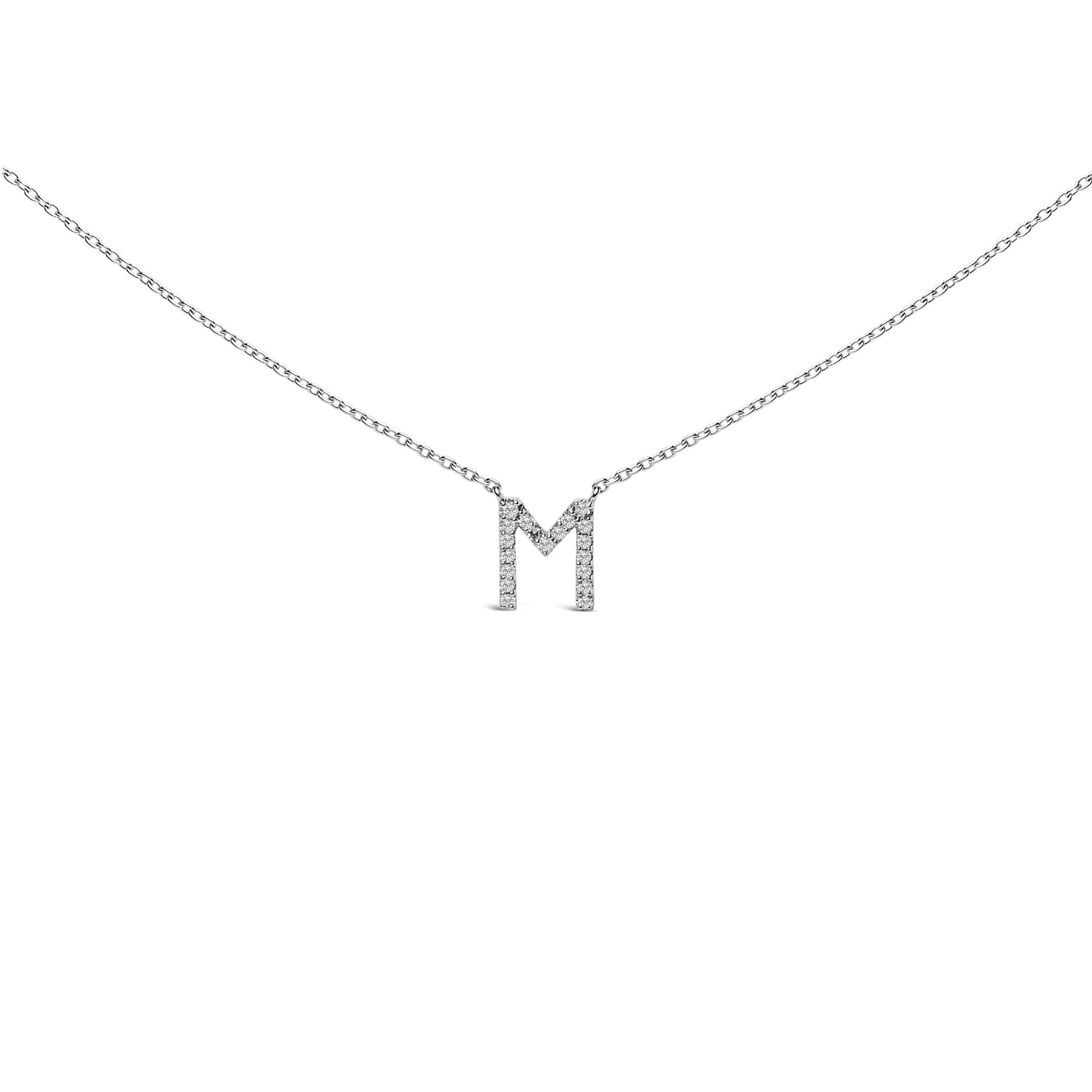 10K White Gold Diamond Accent "A-Z" Block Initial Pendant Necklace