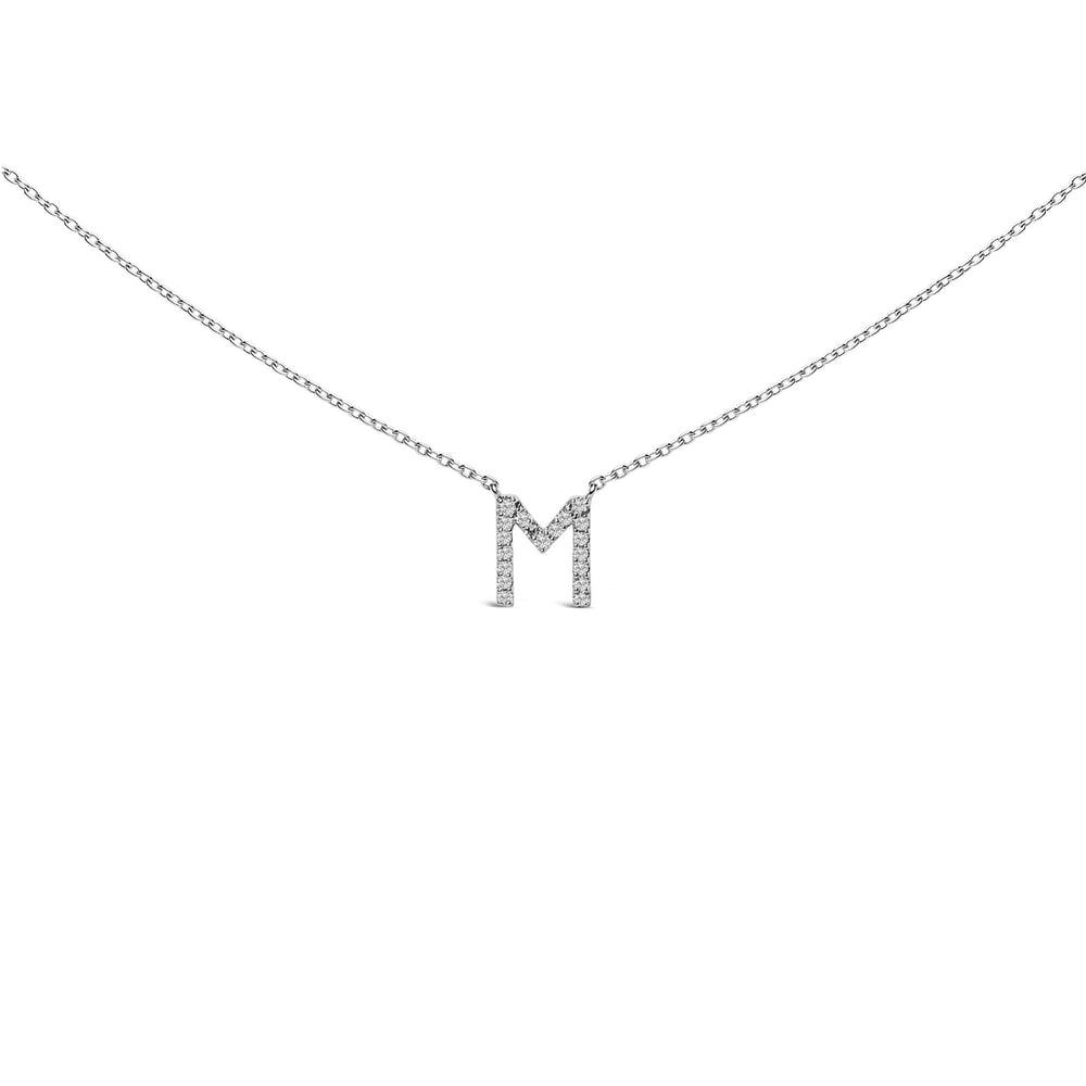 10K White Gold Diamond Accent "A-Z" Block Initial Pendant Necklace