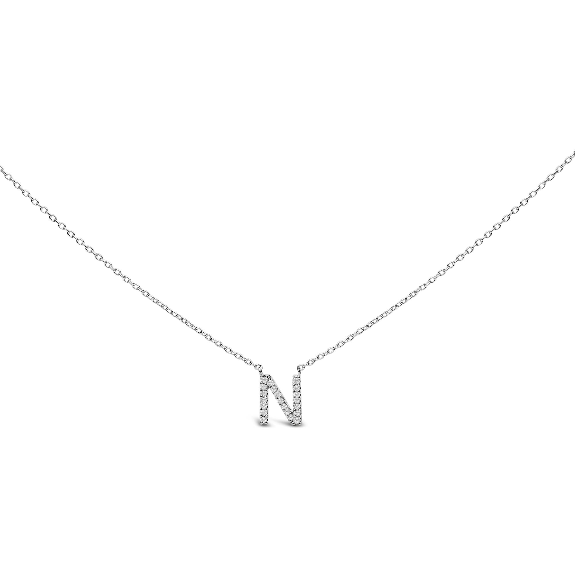10K White Gold Diamond Accent "A-Z" Block Initial Pendant Necklace