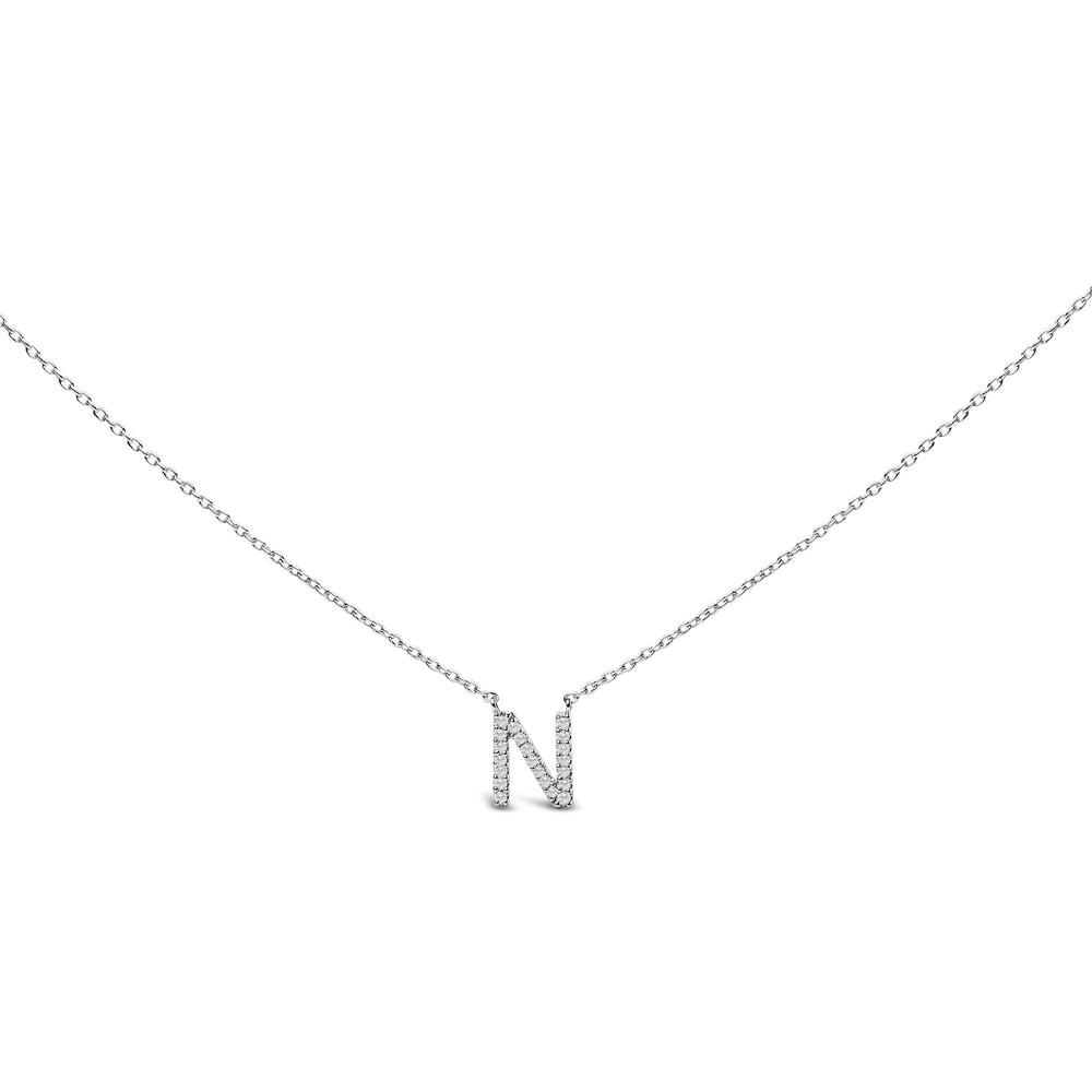 10K White Gold Diamond Accent "A-Z" Block Initial Pendant Necklace