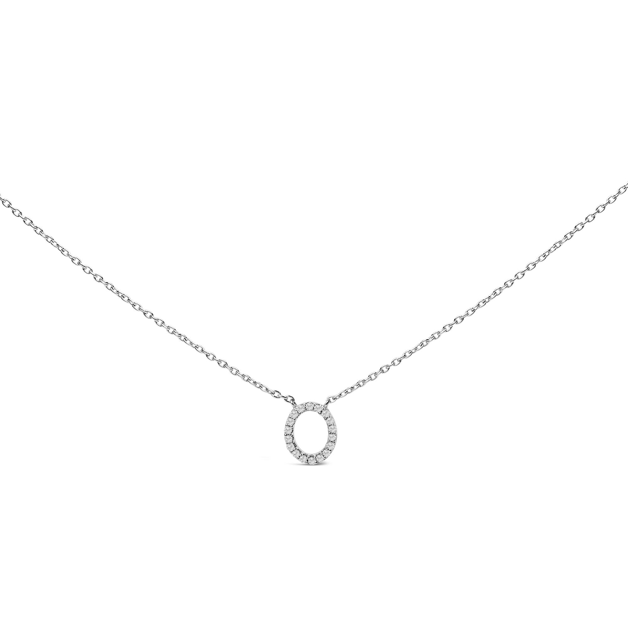 10K White Gold Diamond Accent "A-Z" Block Initial Pendant Necklace