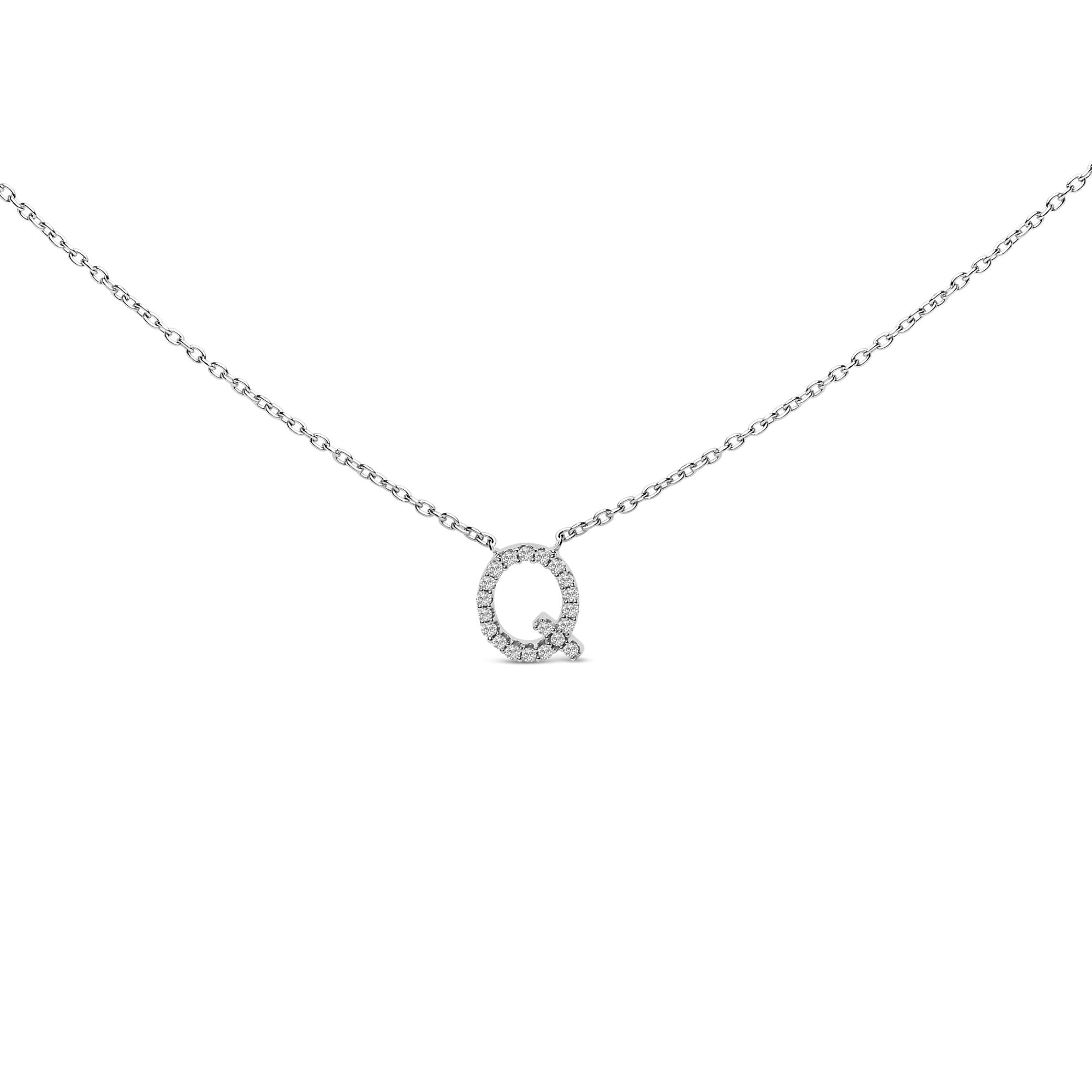 10K White Gold Diamond Accent "A-Z" Block Initial Pendant Necklace