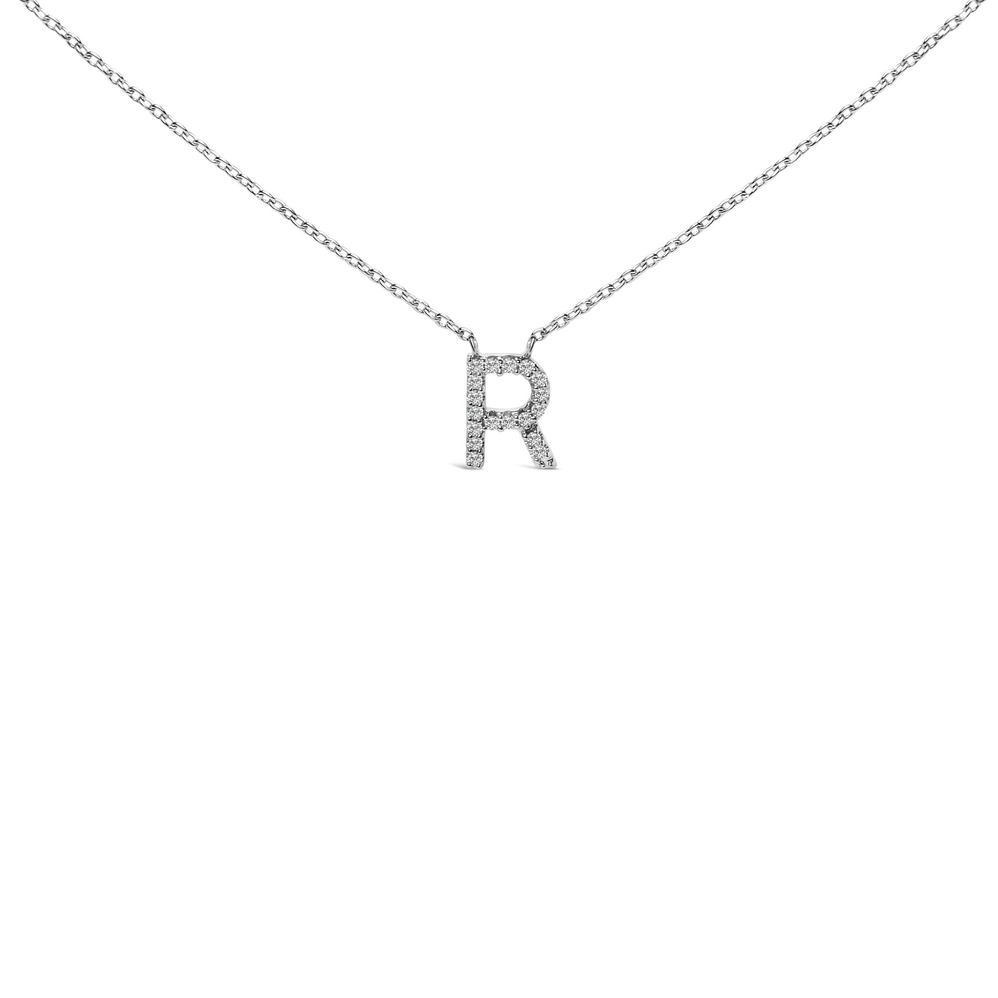 10K White Gold Diamond Accent "A-Z" Block Initial Pendant Necklace
