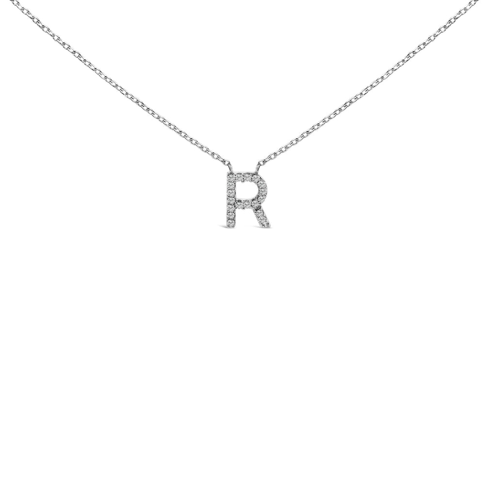 10K White Gold Diamond Accent "A-Z" Block Initial Pendant Necklace