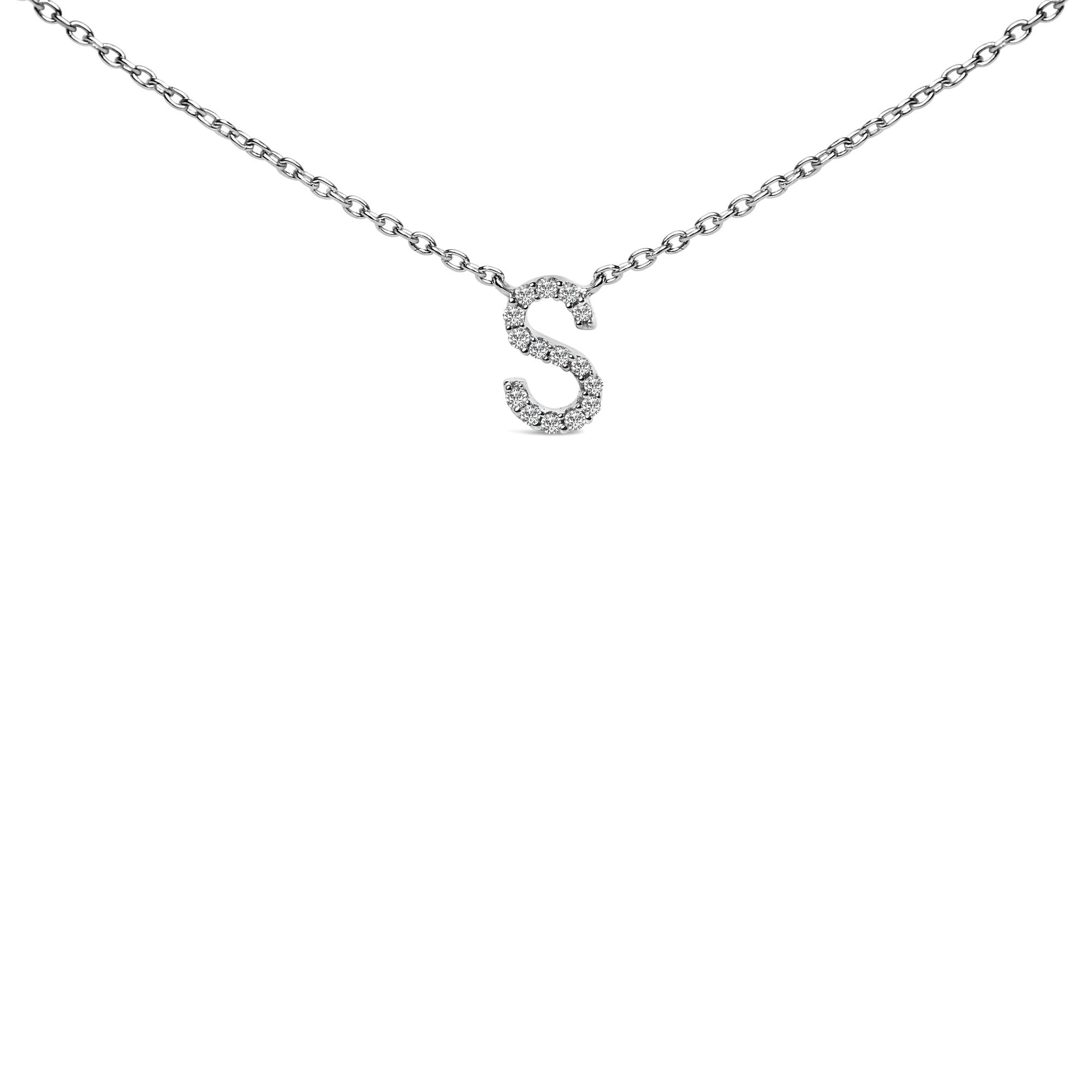 10K White Gold Diamond Accent "A-Z" Block Initial Pendant Necklace