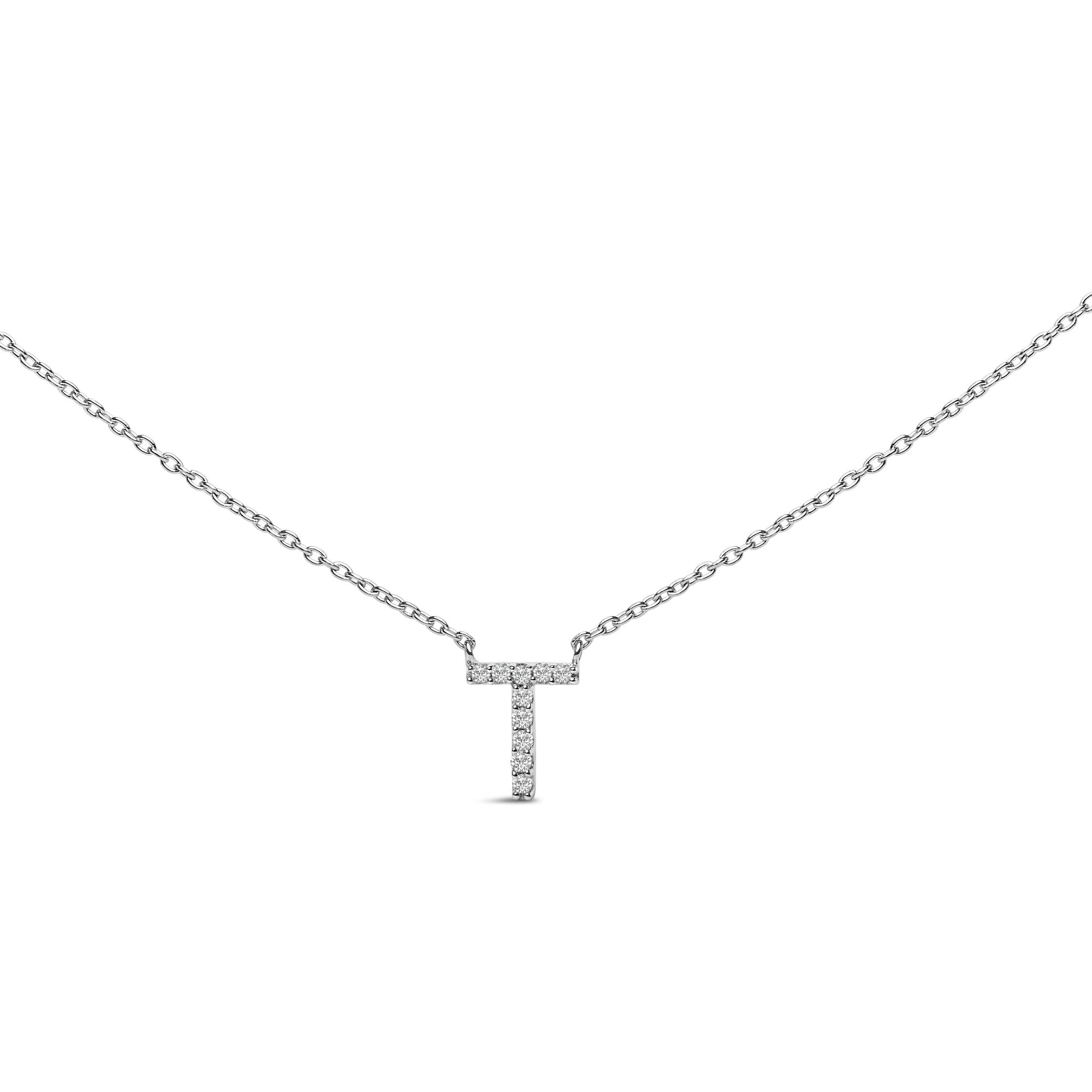 10K White Gold Diamond Accent "A-Z" Block Initial Pendant Necklace