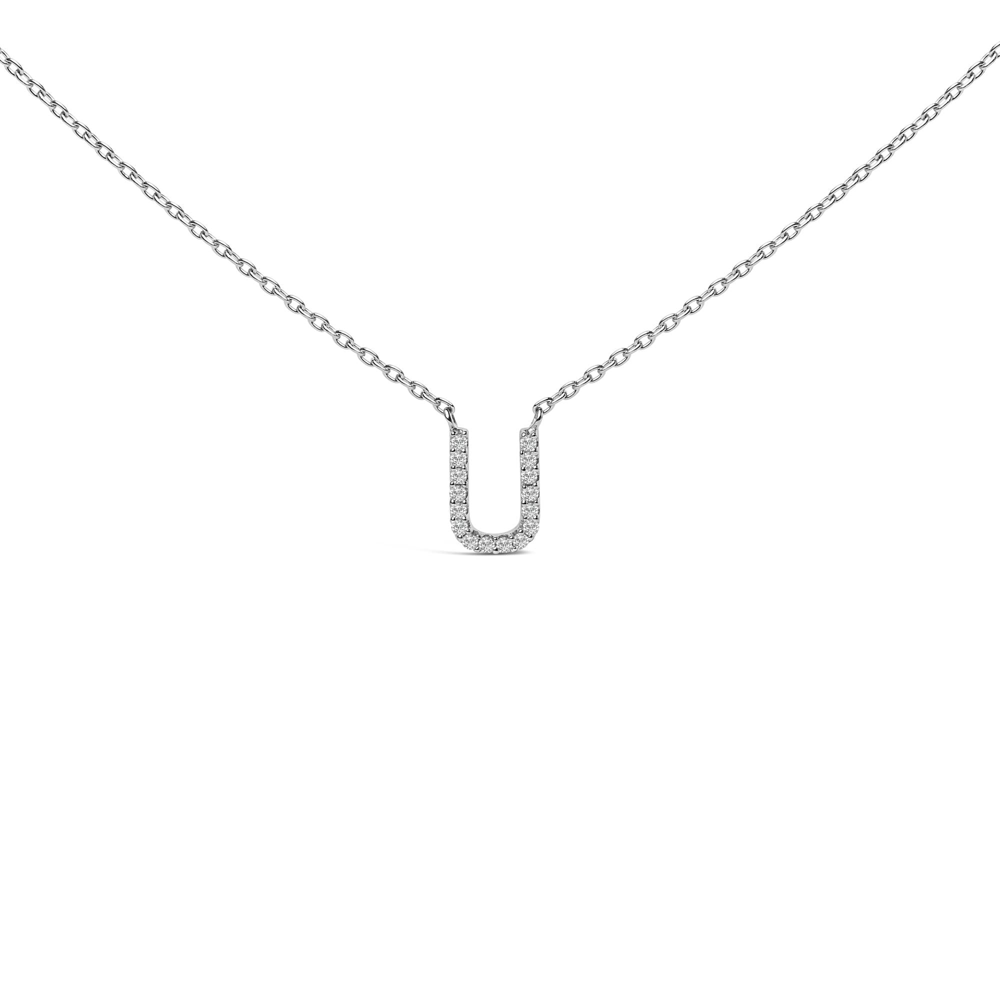 10K White Gold Diamond Accent "A-Z" Block Initial Pendant Necklace