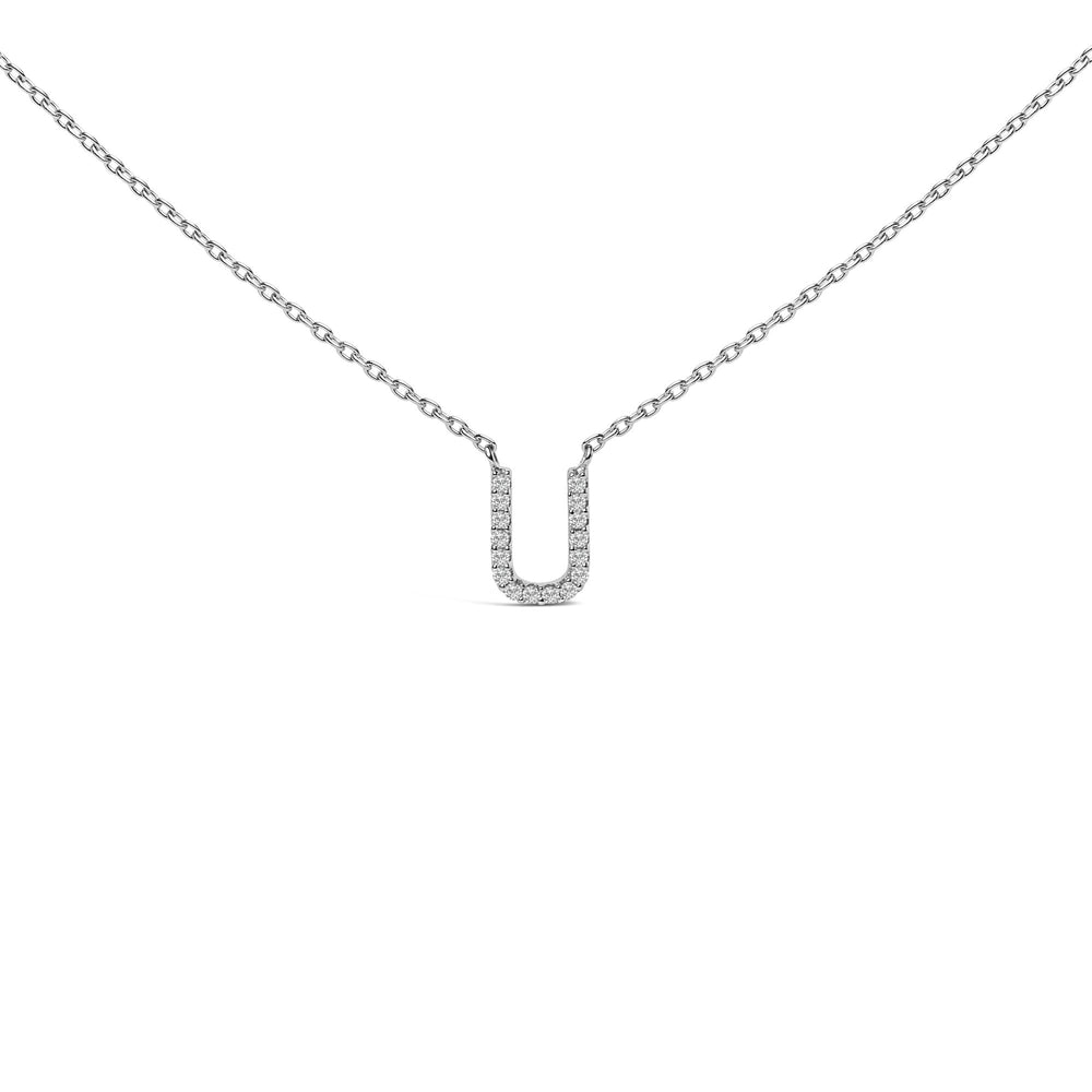 10K White Gold Diamond Accent "A-Z" Block Initial Pendant Necklace