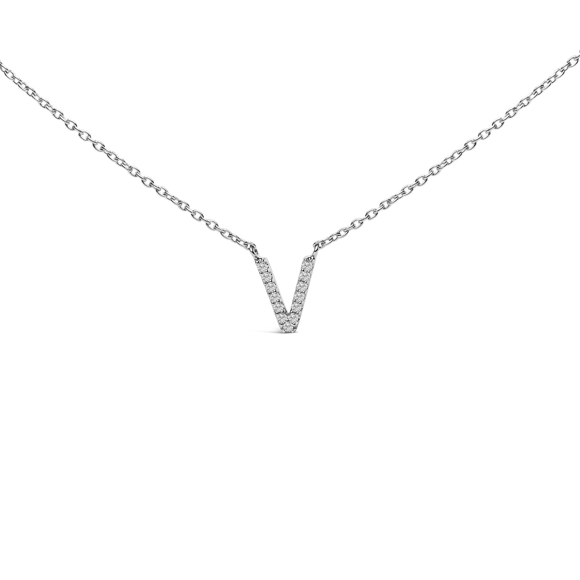 10K White Gold Diamond Accent "A-Z" Block Initial Pendant Necklace