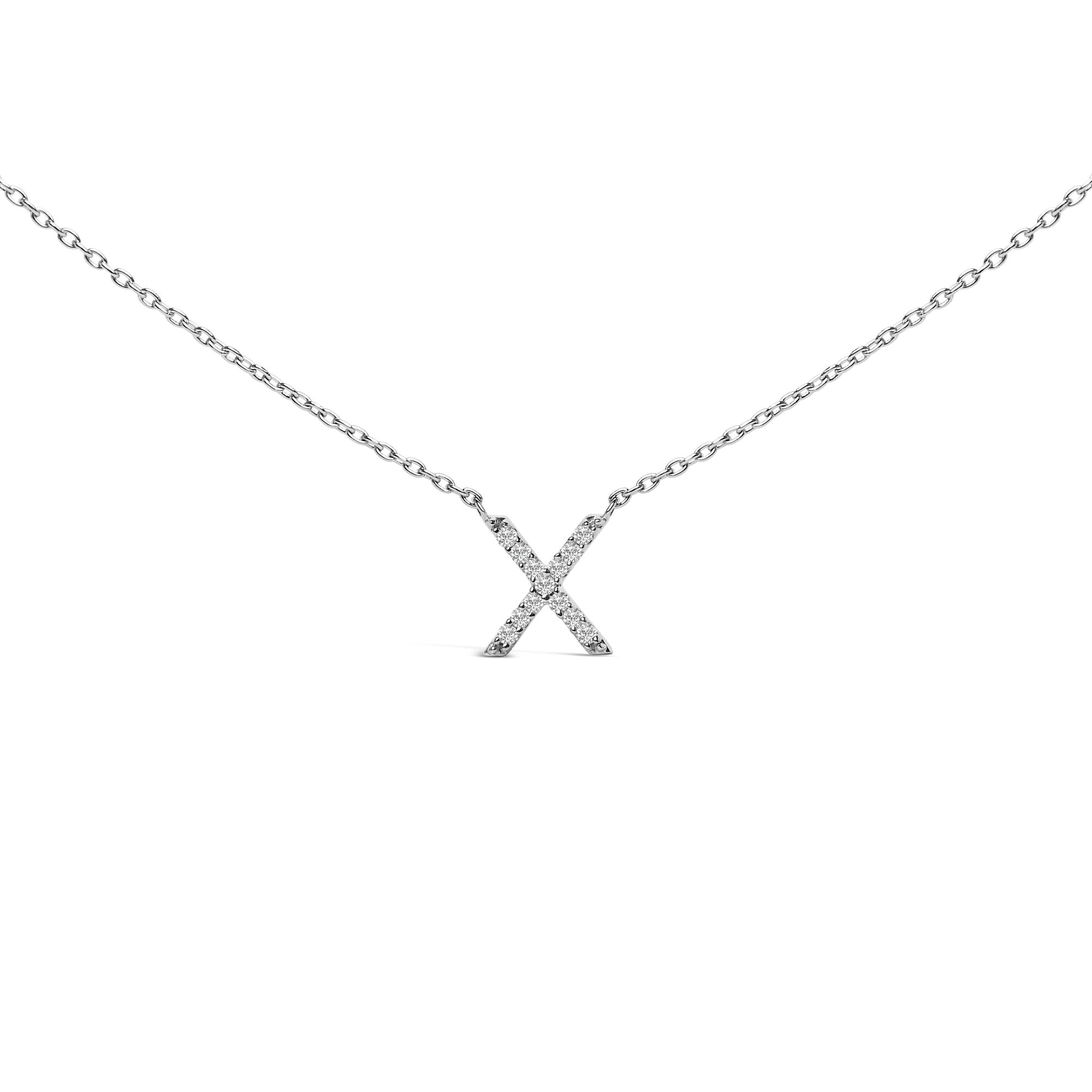 10K White Gold Diamond Accent "A-Z" Block Initial Pendant Necklace