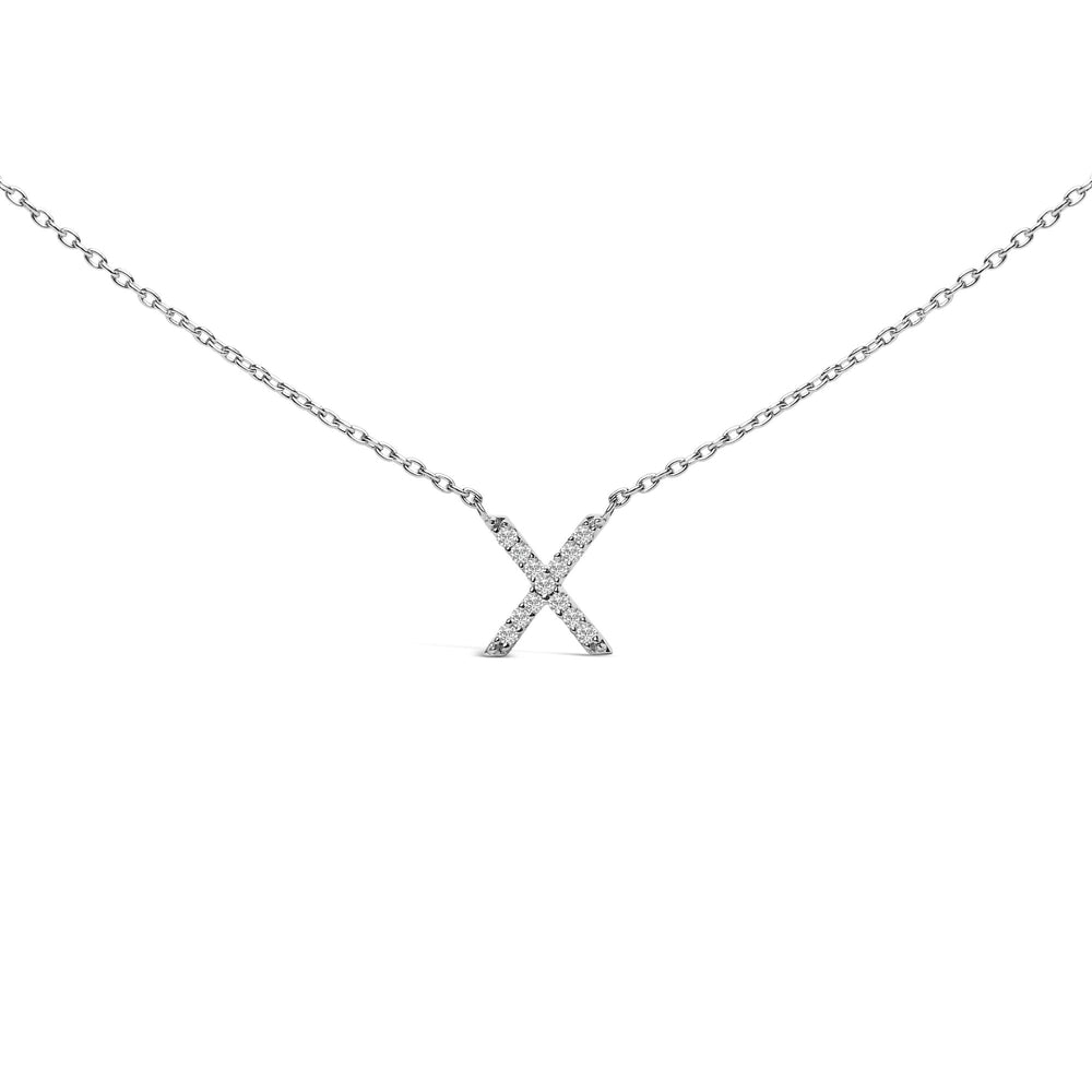 10K White Gold Diamond Accent "A-Z" Block Initial Pendant Necklace