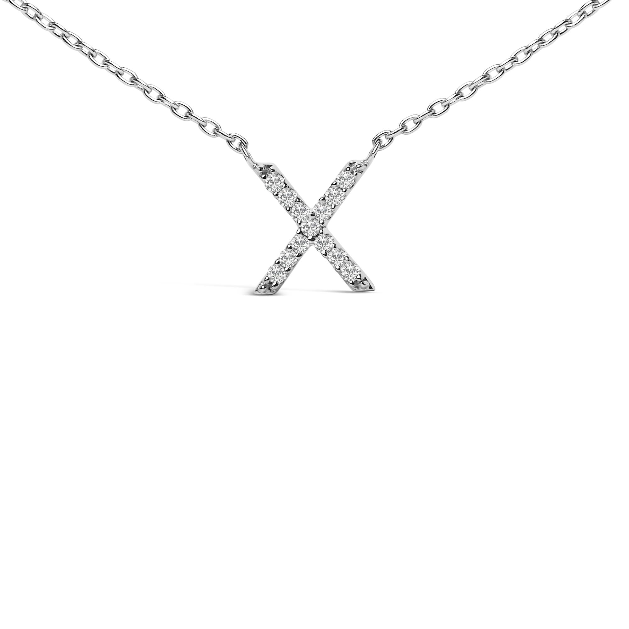 10K White Gold Diamond Accent "A-Z" Block Initial Pendant Necklace