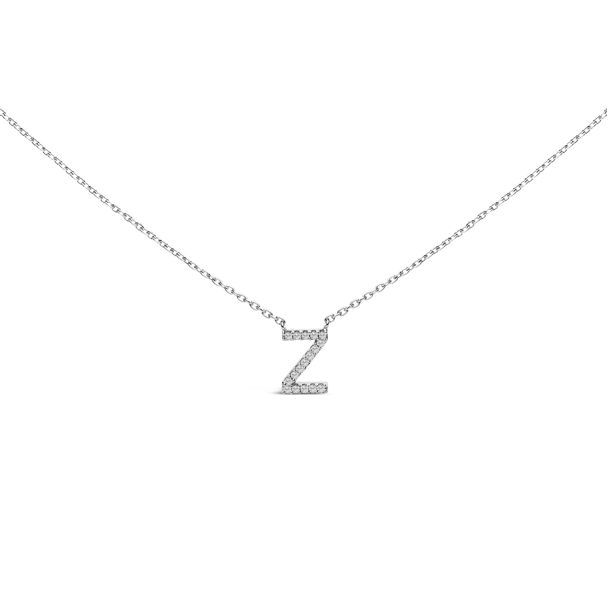 10K White Gold Diamond Accent "A-Z" Block Initial Pendant Necklace