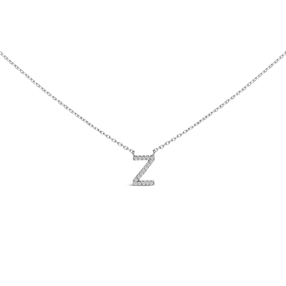 10K White Gold Diamond Accent "A-Z" Block Initial Pendant Necklace