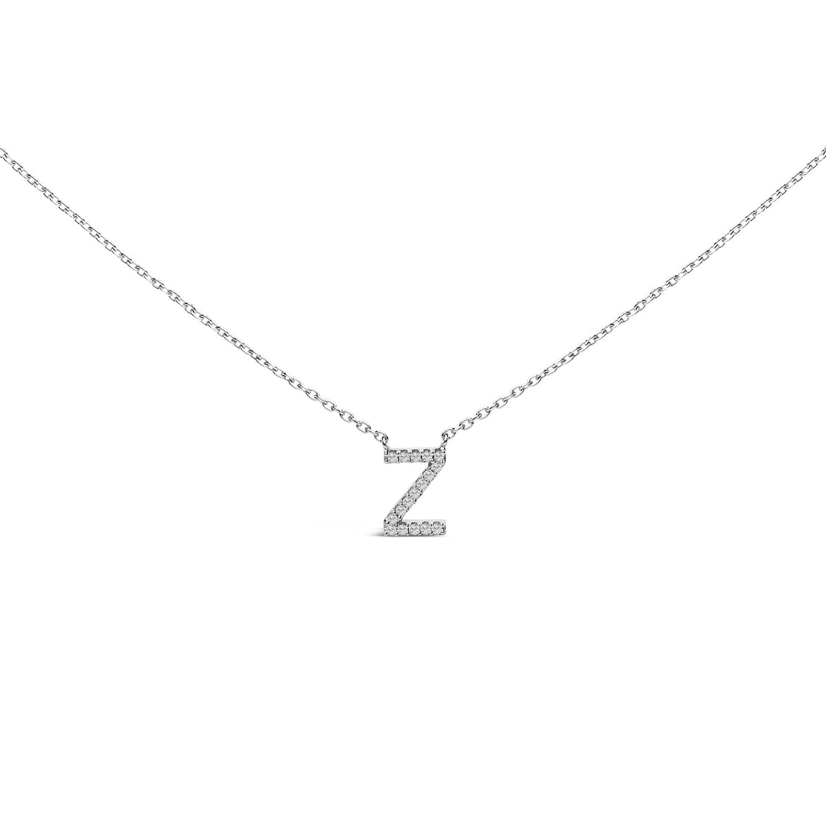10K White Gold Diamond Accent "A-Z" Block Initial Pendant Necklace