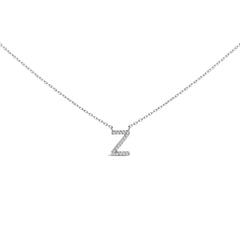 10K White Gold Diamond Accent "A-Z" Block Initial Pendant Necklace
