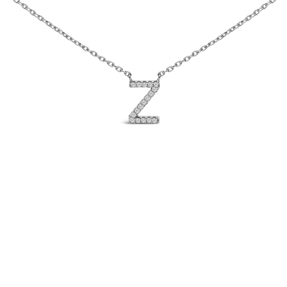 10K White Gold Diamond Accent "A-Z" Block Initial Pendant Necklace