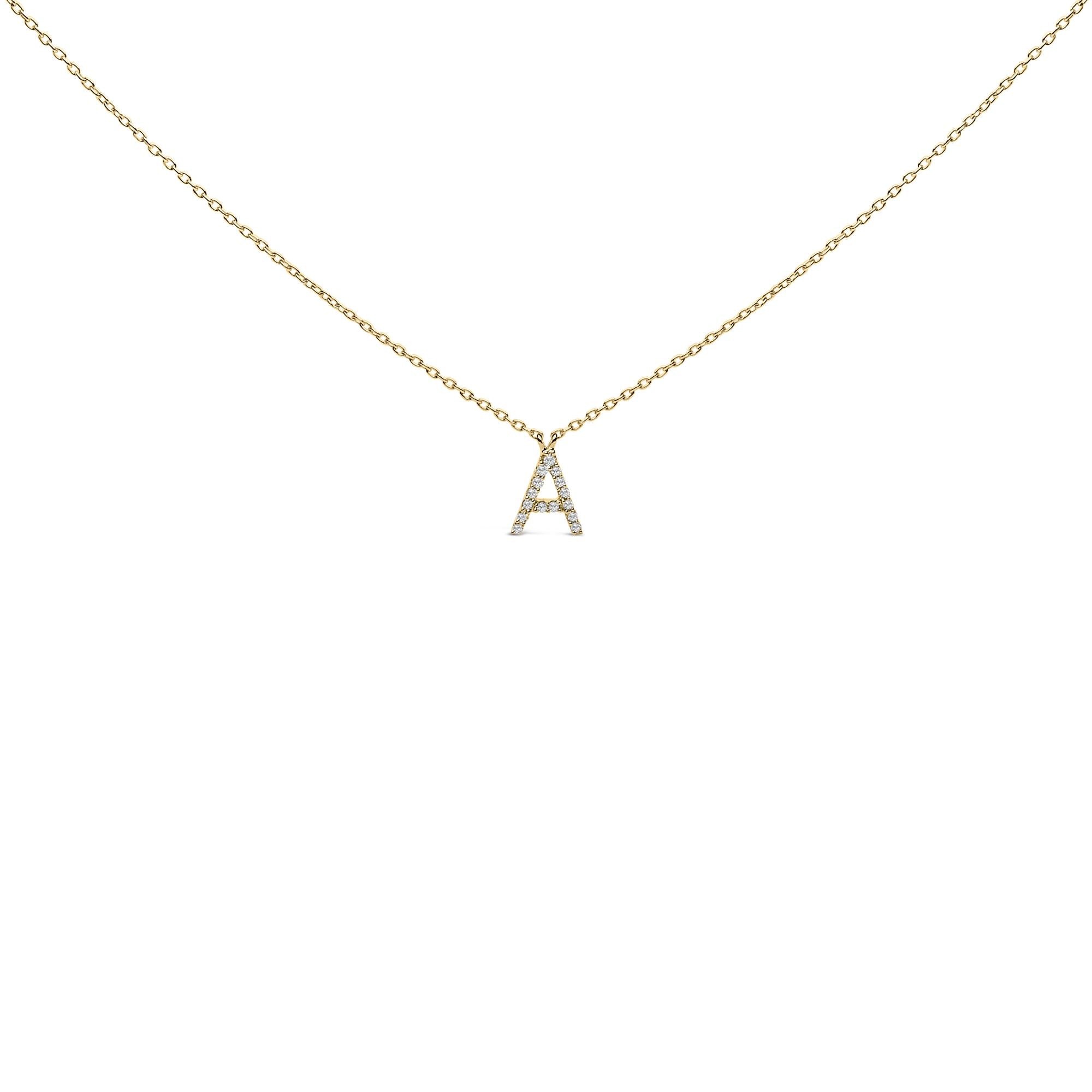 10K Yellow Gold Diamond Accent "A-Z" Block Initial Pendant Necklace