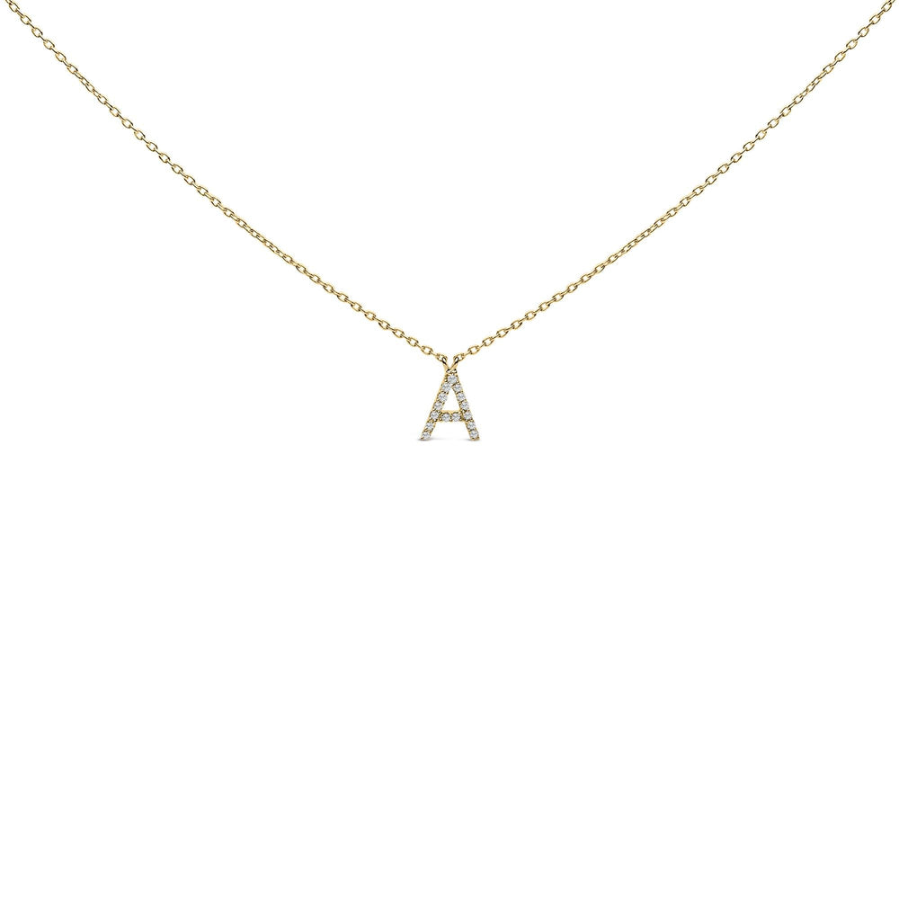 10K Yellow Gold Diamond Accent "A-Z" Block Initial Pendant Necklace