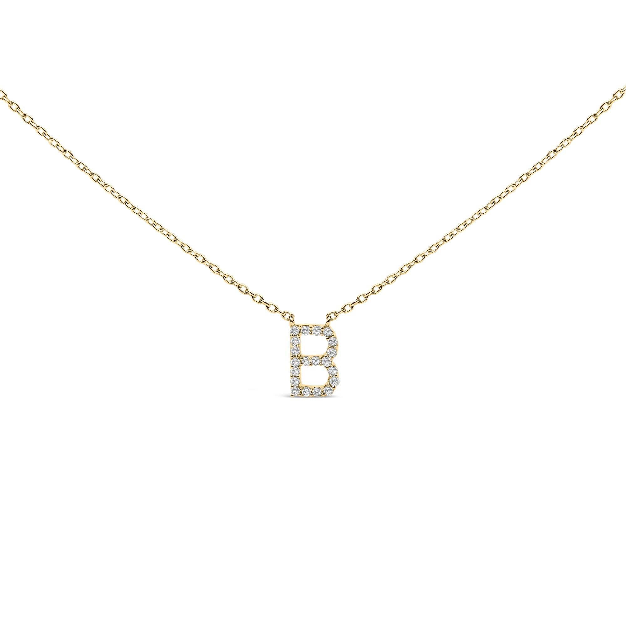 10K Yellow Gold Diamond Accent "A-Z" Block Initial Pendant Necklace