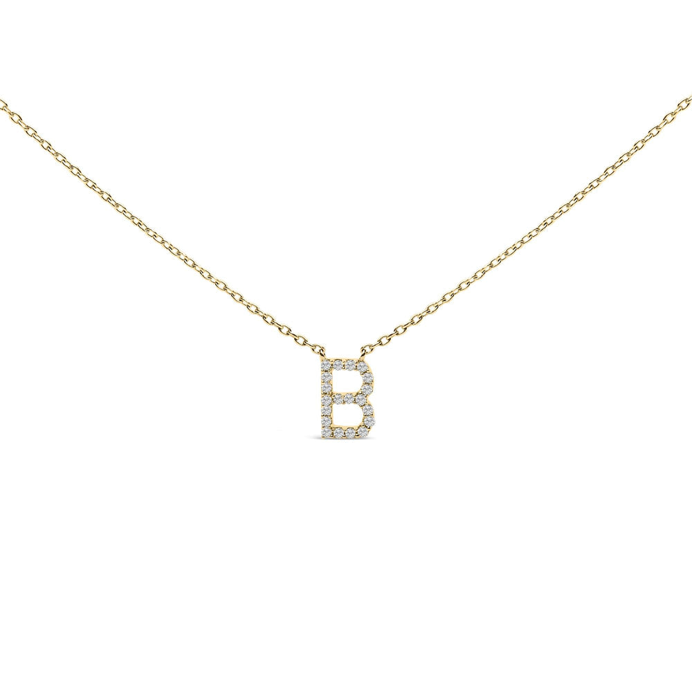 10K Yellow Gold Diamond Accent "A-Z" Block Initial Pendant Necklace
