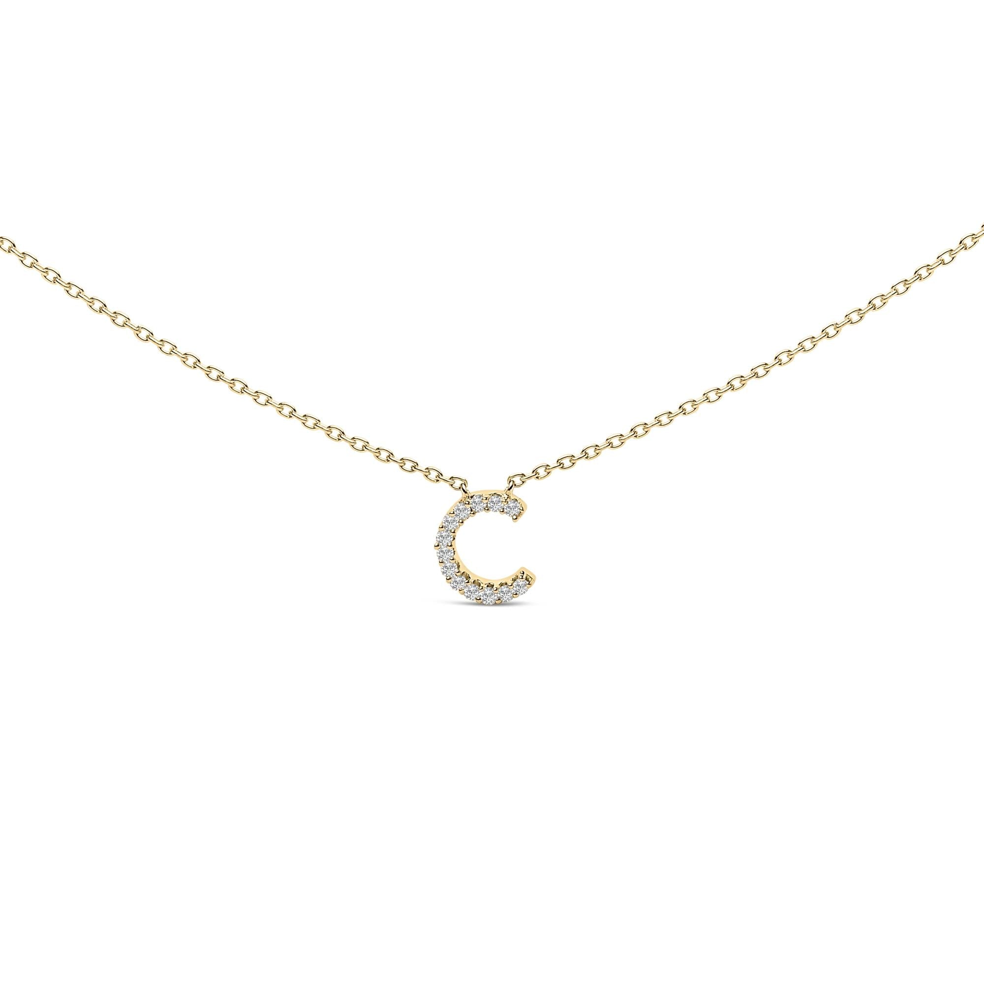 10K Yellow Gold Diamond Accent "A-Z" Block Initial Pendant Necklace