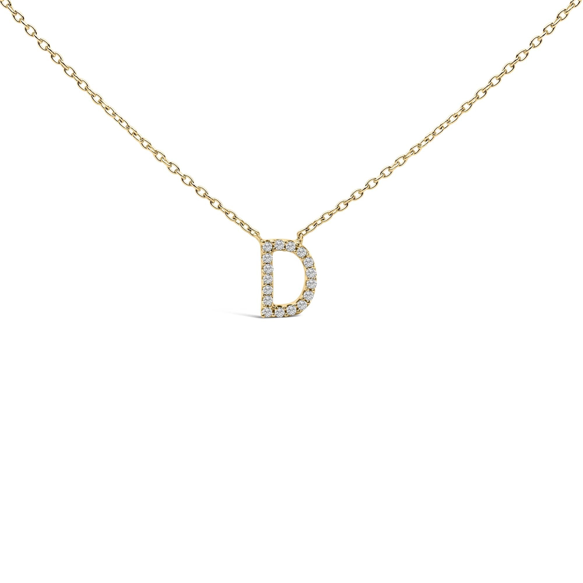 10K Yellow Gold Diamond Accent "A-Z" Block Initial Pendant Necklace