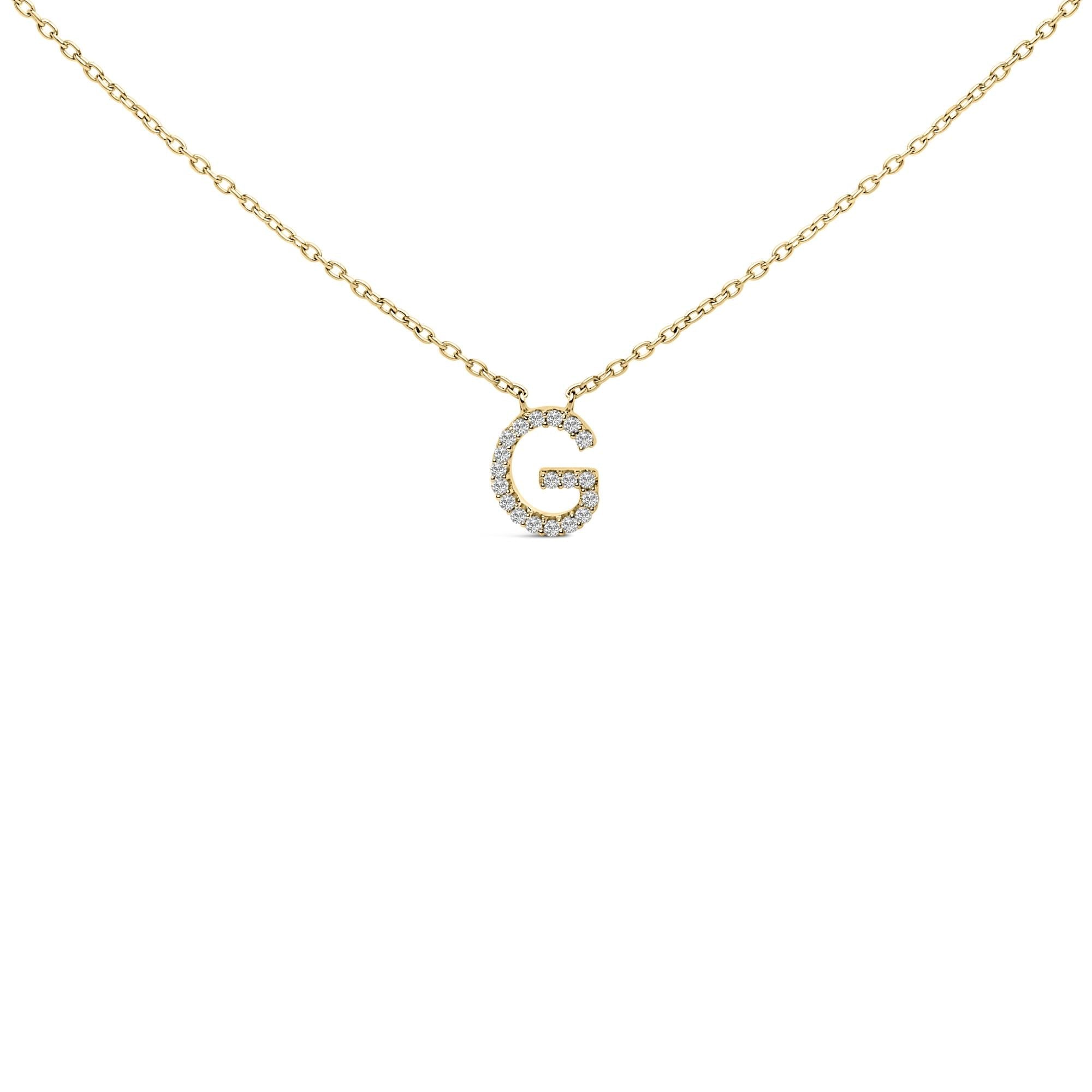 10K Yellow Gold Diamond Accent "A-Z" Block Initial Pendant Necklace