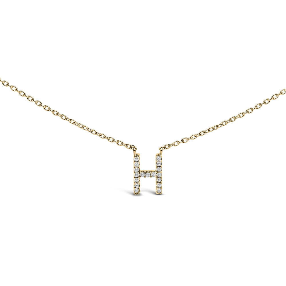 10K Yellow Gold Diamond Accent "A-Z" Block Initial Pendant Necklace