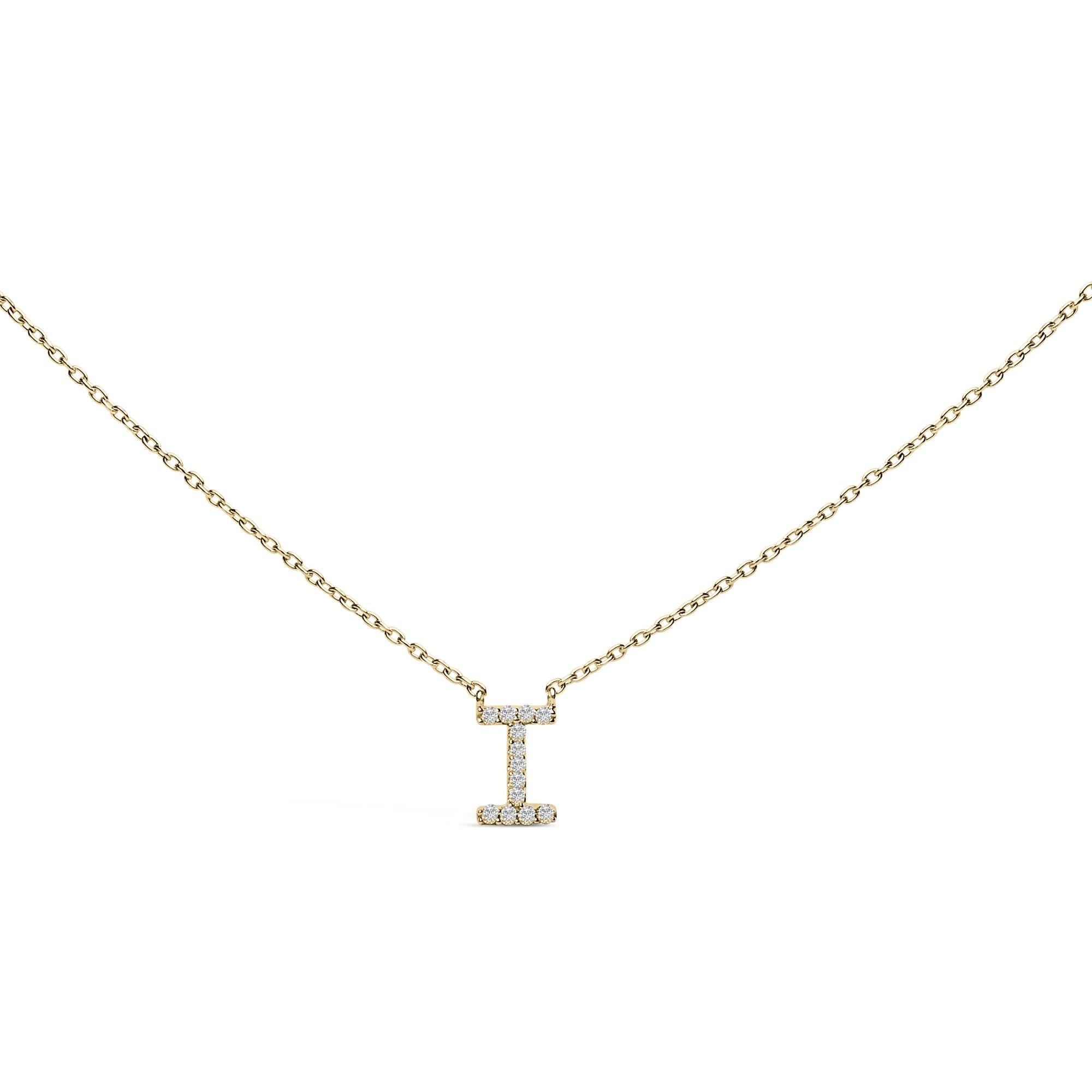 10K Yellow Gold Diamond Accent "A-Z" Block Initial Pendant Necklace