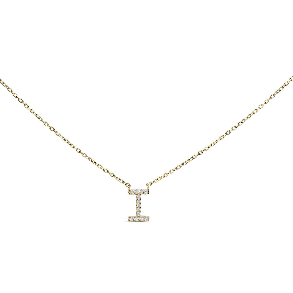 10K Yellow Gold Diamond Accent "A-Z" Block Initial Pendant Necklace