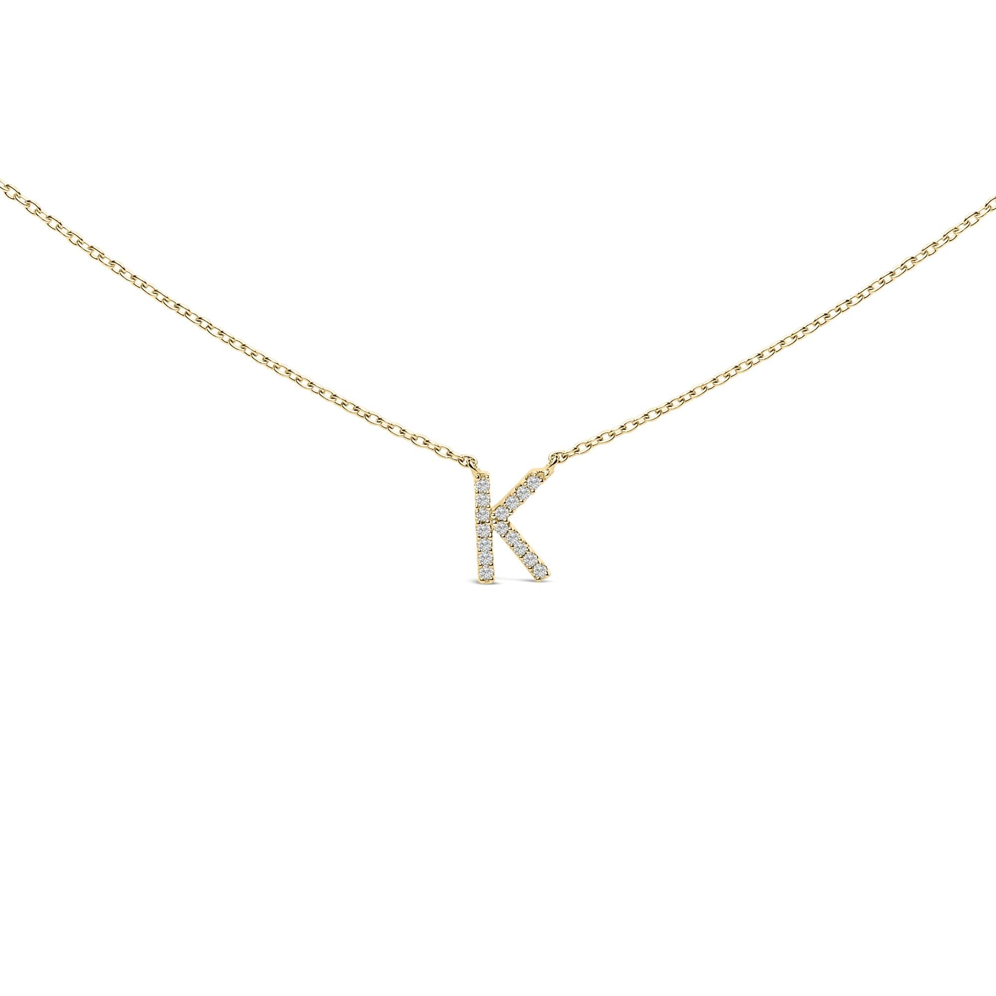 10K Yellow Gold Diamond Accent "A-Z" Block Initial Pendant Necklace